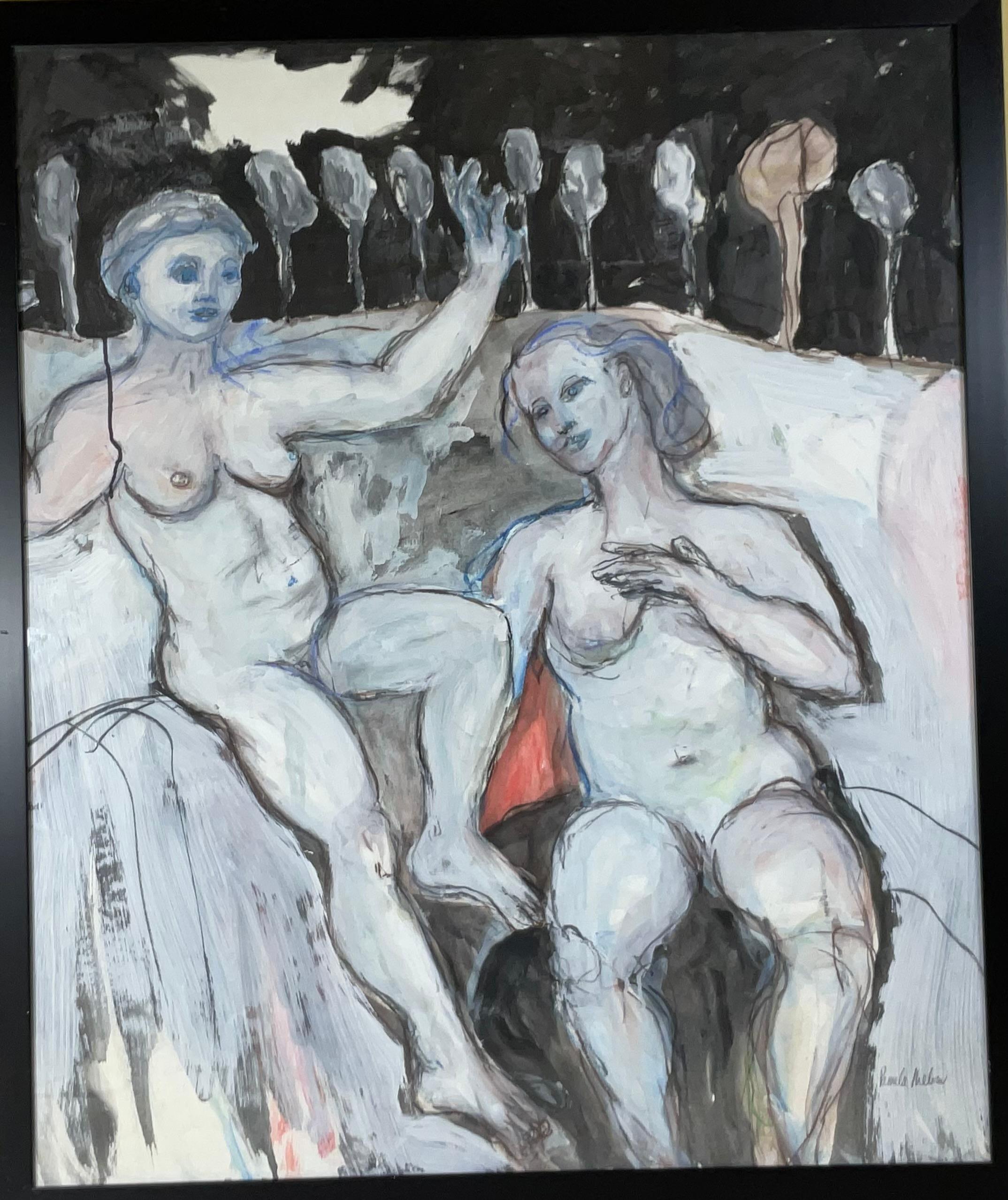 Americano Nudo femminile sdraiato / Acquerello su carta di Pamela Melvin in vendita