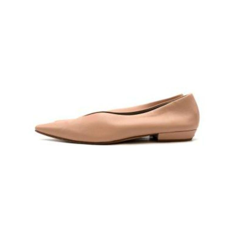 Women's nude leather Almond flat pumps For Sale