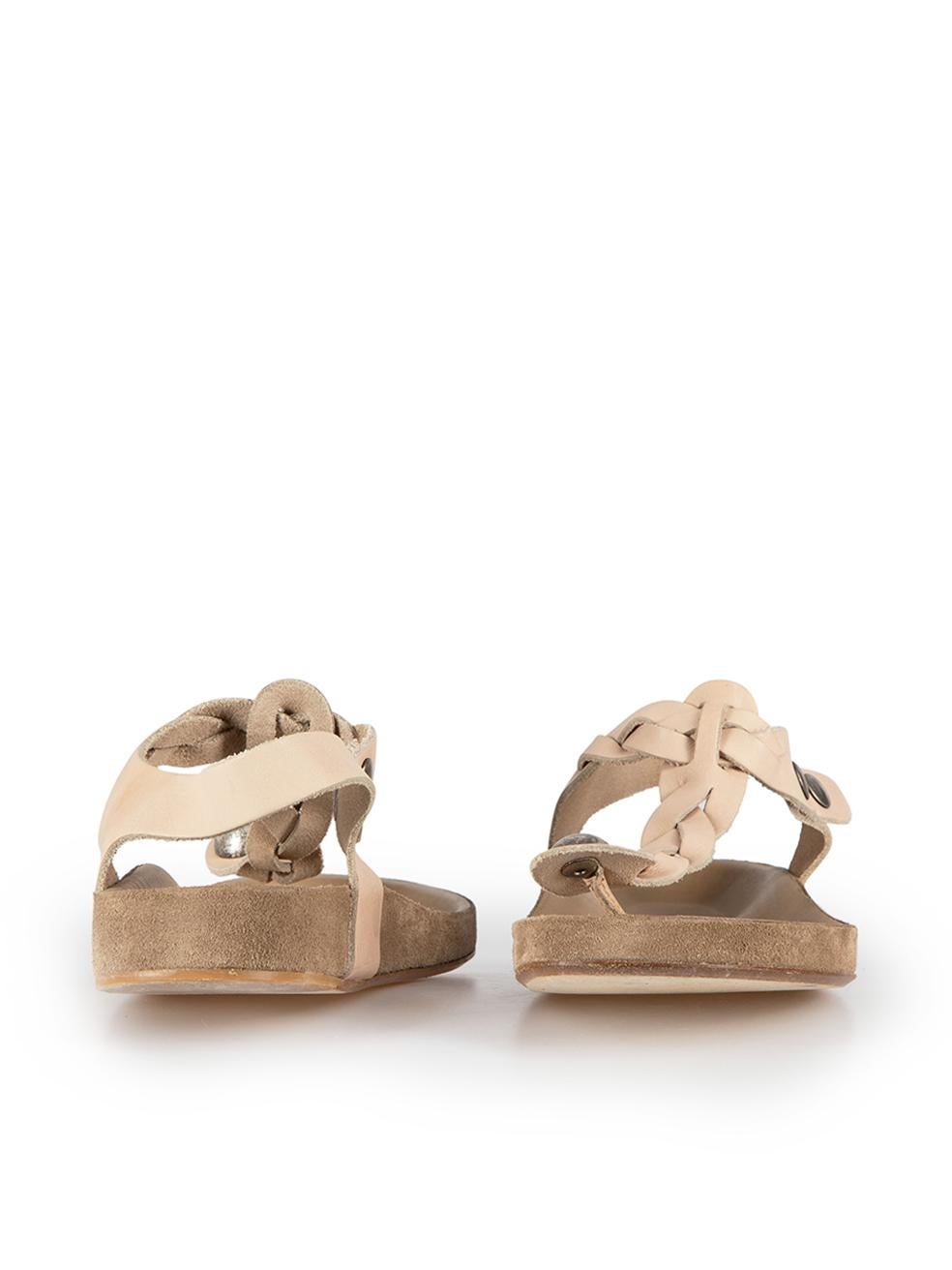 Nude Leather Brook Braid Strap Sandals Size IT 38 In Good Condition For Sale In London, GB