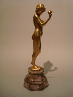 Jeune fille nue Sculpture en bronze doré de Hans Keck:: Allemagne années 1900