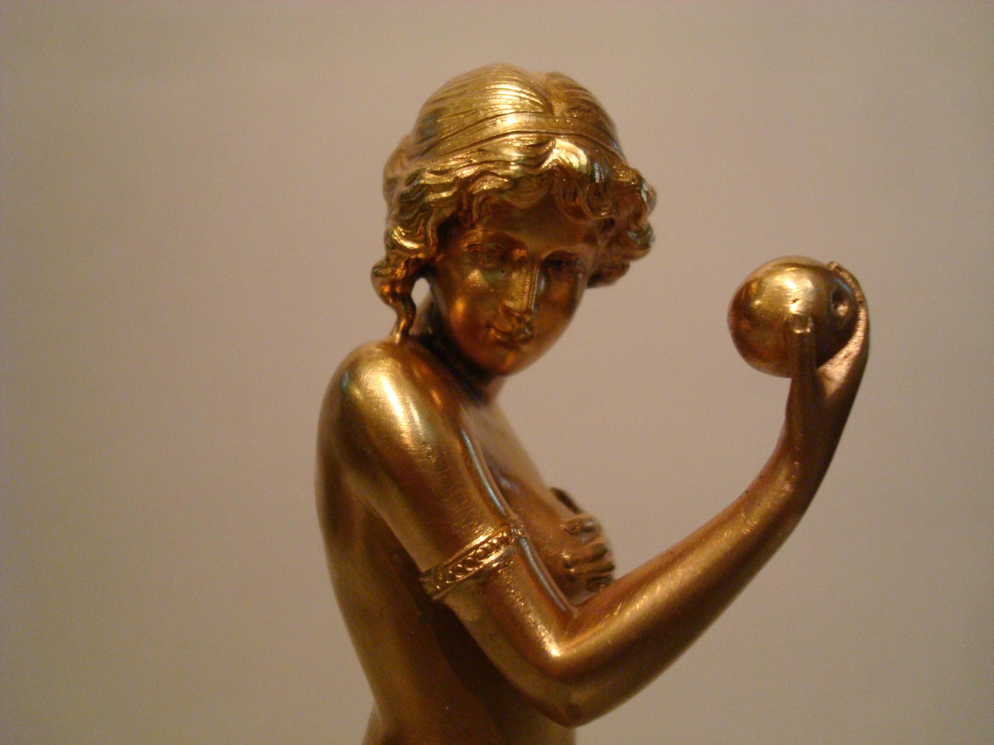Art Nouveau Nude Maiden Gilt Bronze Sculpture by Hans Keck, Germany 1900s