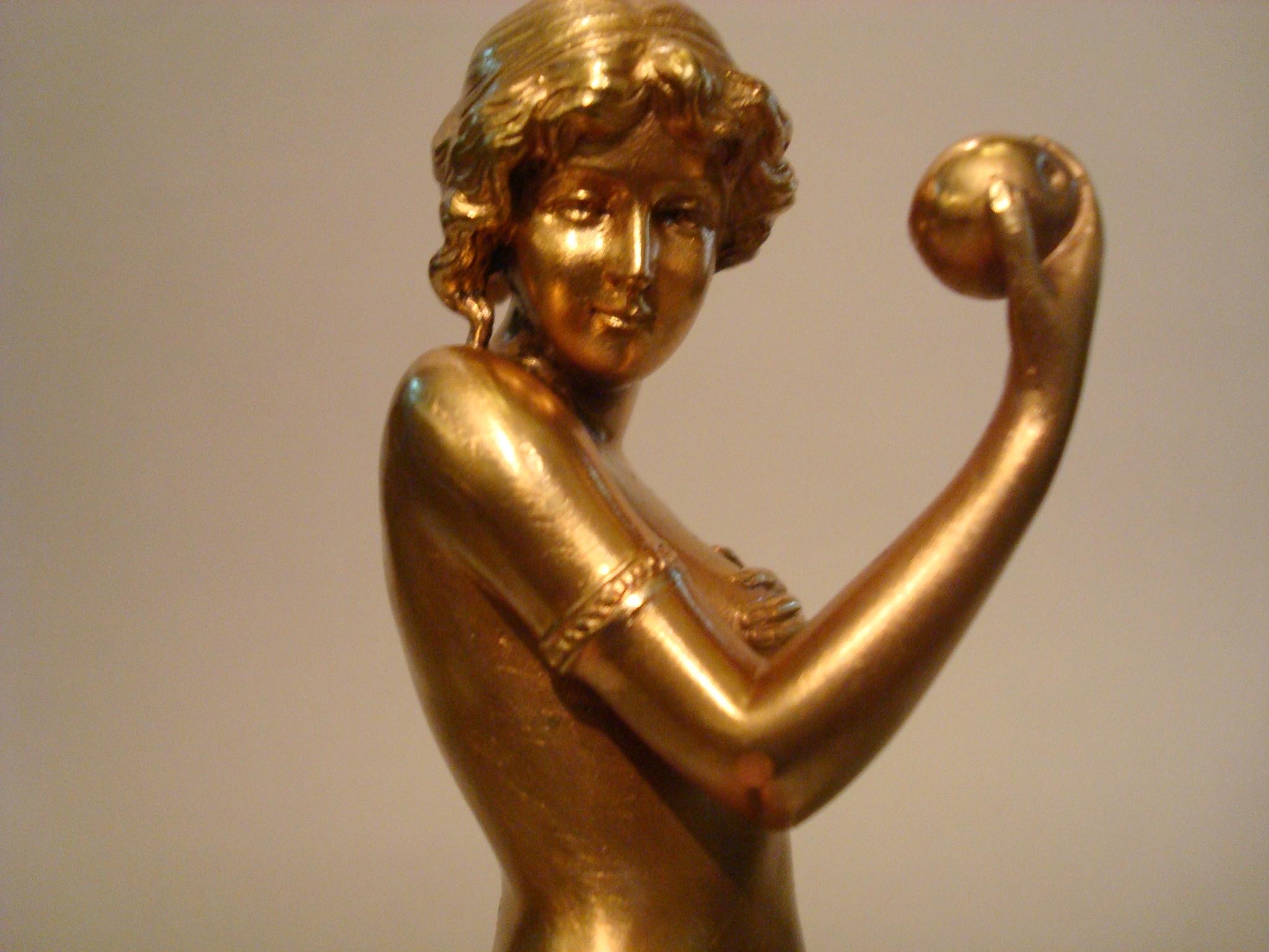 20th Century Nude Maiden Gilt Bronze Sculpture by Hans Keck, Germany 1900s