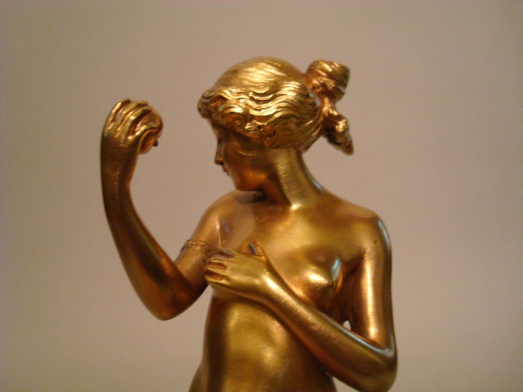 Nude Maiden Gilt Bronze Sculpture by Hans Keck, Germany 1900s 1