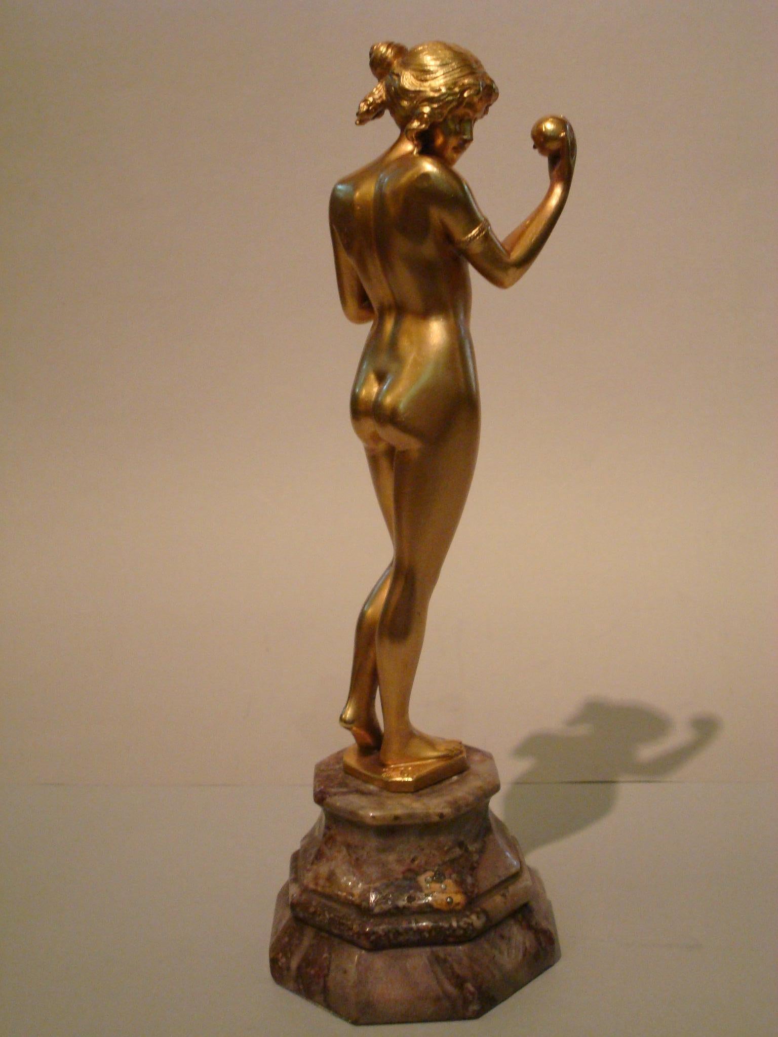 Nude Maiden Gilt Bronze Sculpture by Hans Keck, Germany 1900s 3