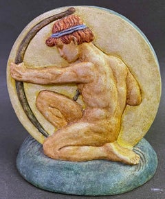 "Nude Male Archer Bookends", Rare Pair of Ceramic, Arts and Crafts Sculptures