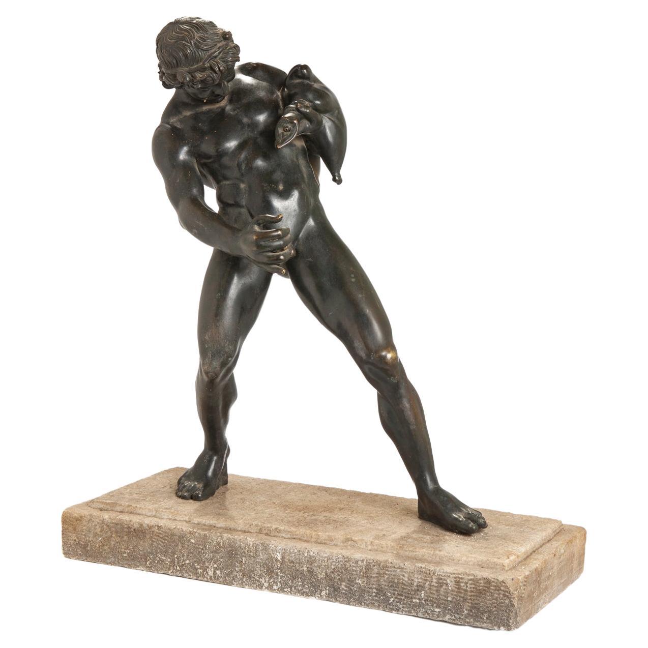 Nackter Mann Bronzeskulptur Springbrunnen  im Angebot