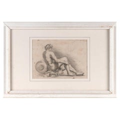 Nude Male Drawing Graphite On Paper Circa 18-19th Century