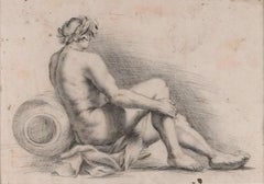 18th Century Neoclassical Drawing of Nude Male Reclining on Paper