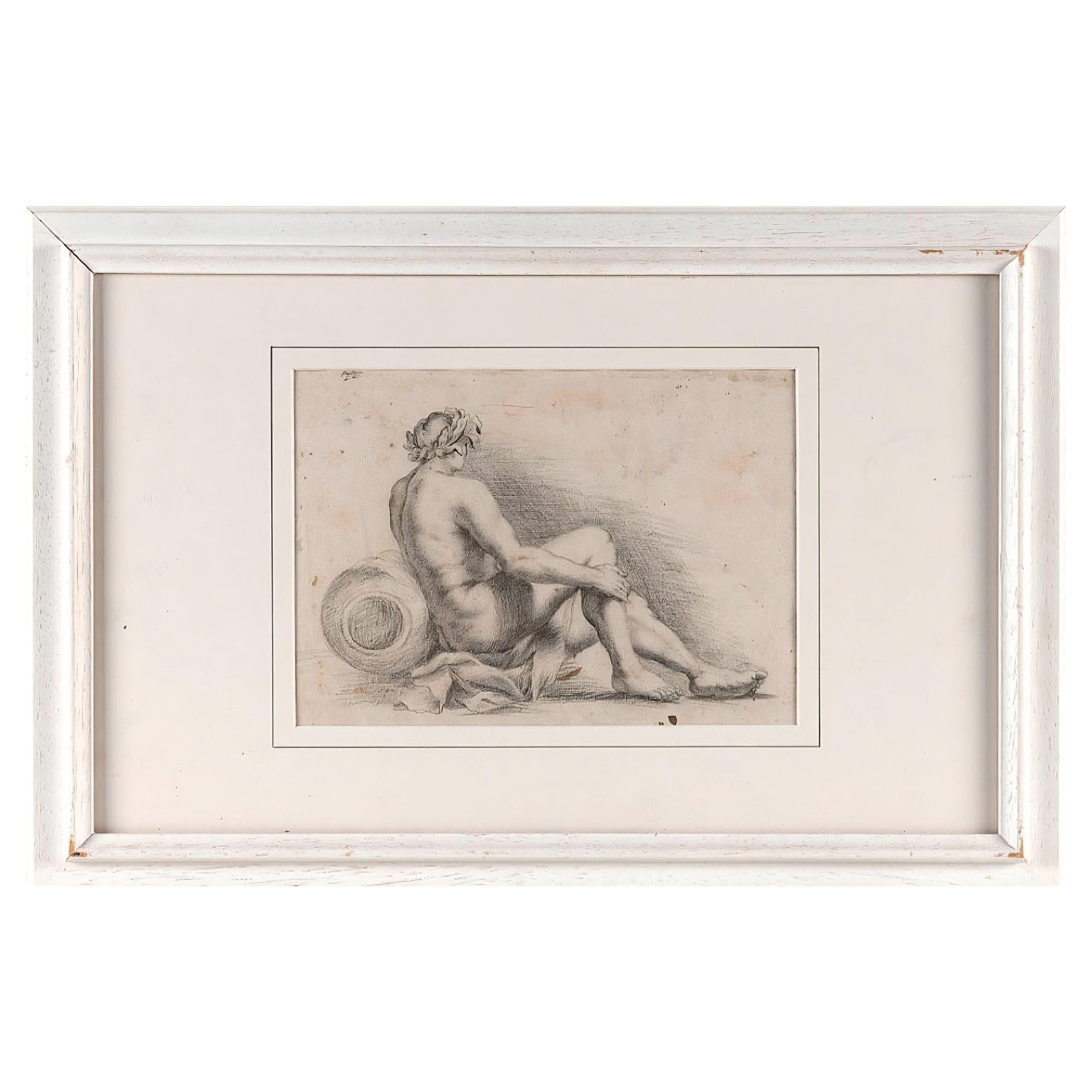 Nude Male Drawing Graphite On Paper Circa 18-19th Century For Sale