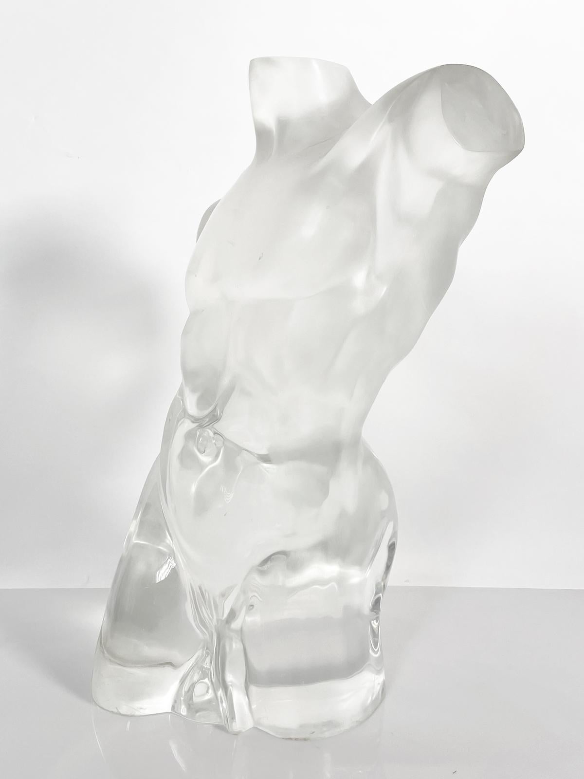 Modern Nude Male Sculpture in Solid Lucite For Sale
