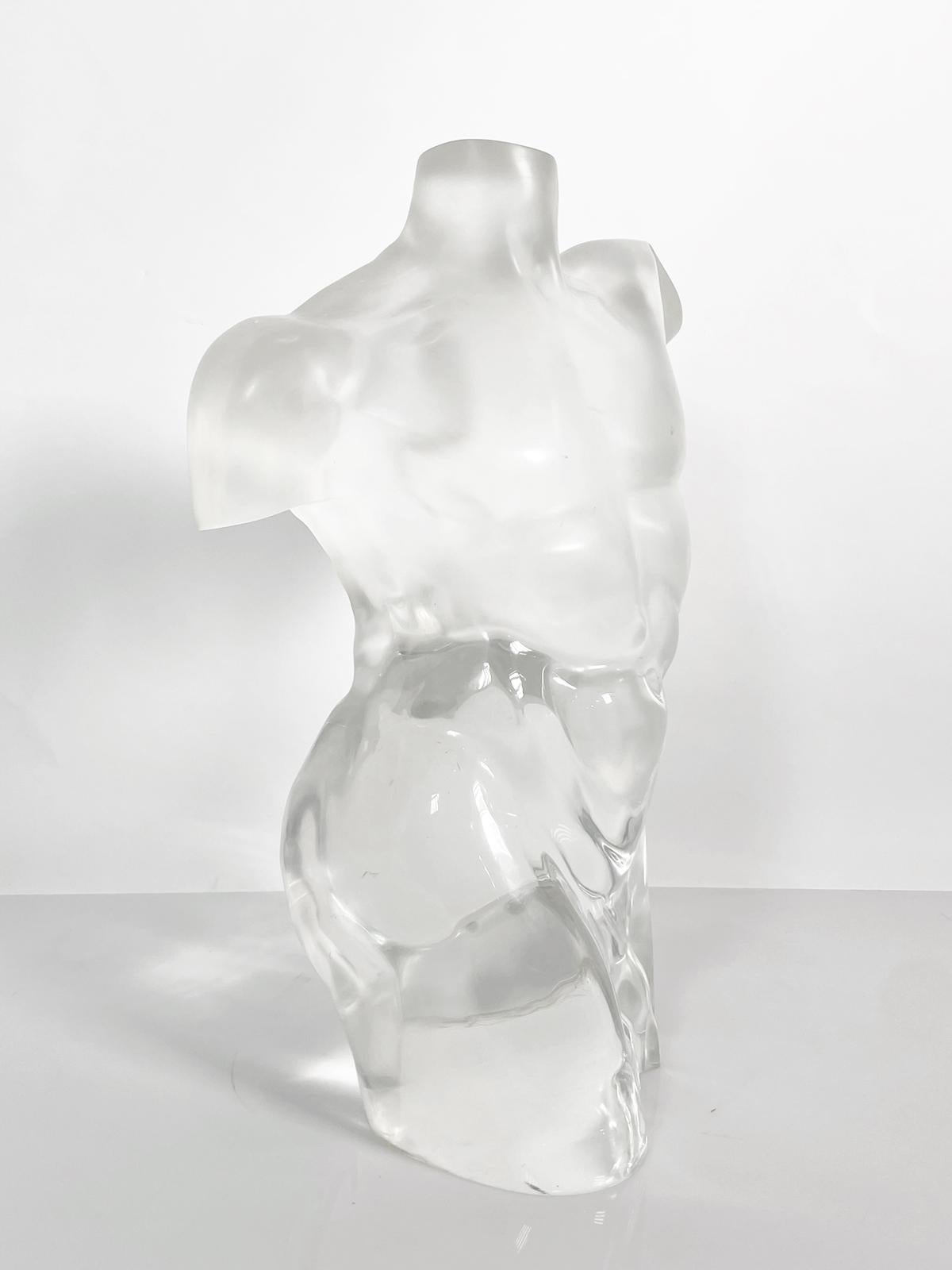 American Nude Male Sculpture in Solid Lucite For Sale