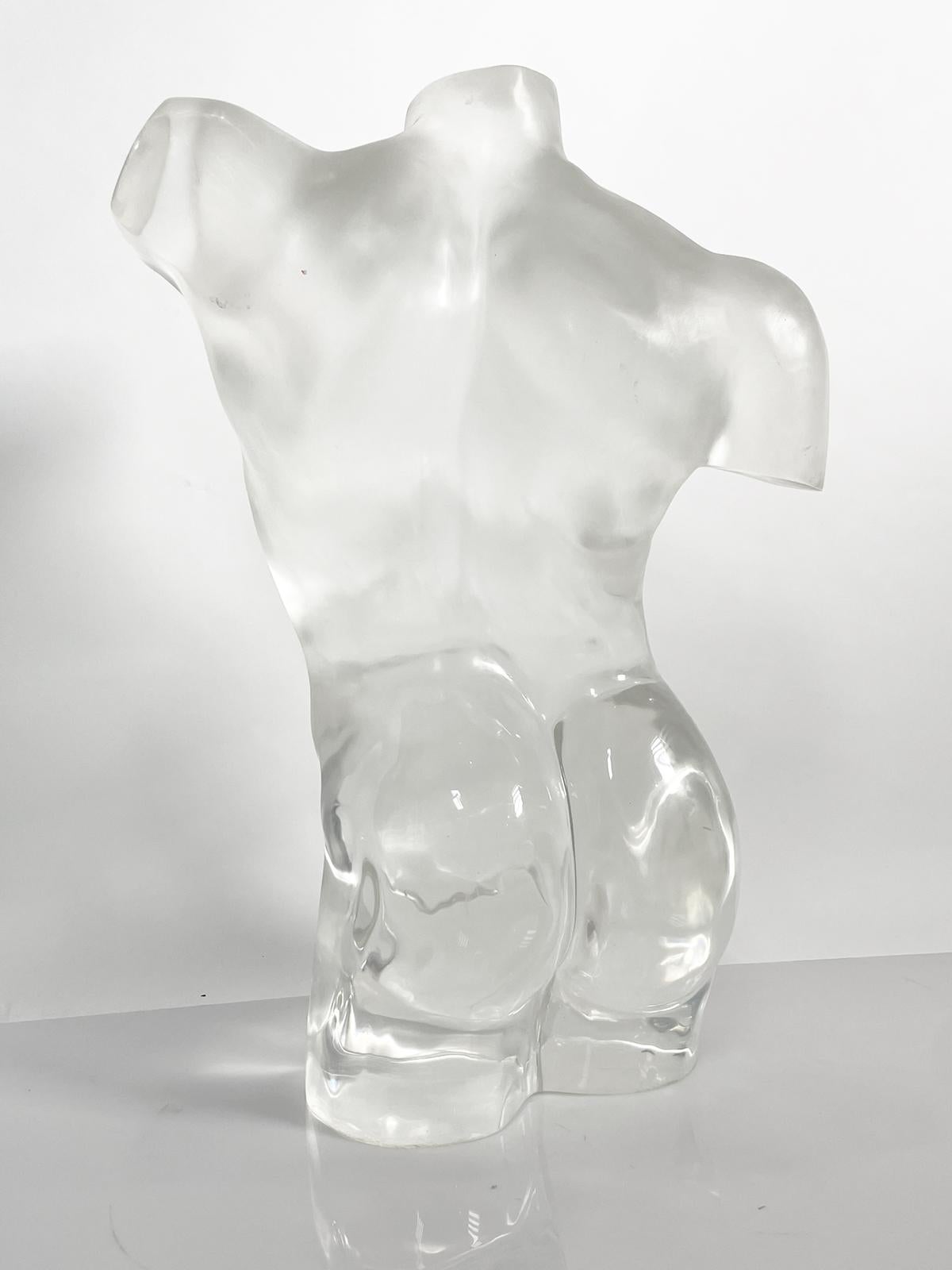 Cast Nude Male Sculpture in Solid Lucite For Sale