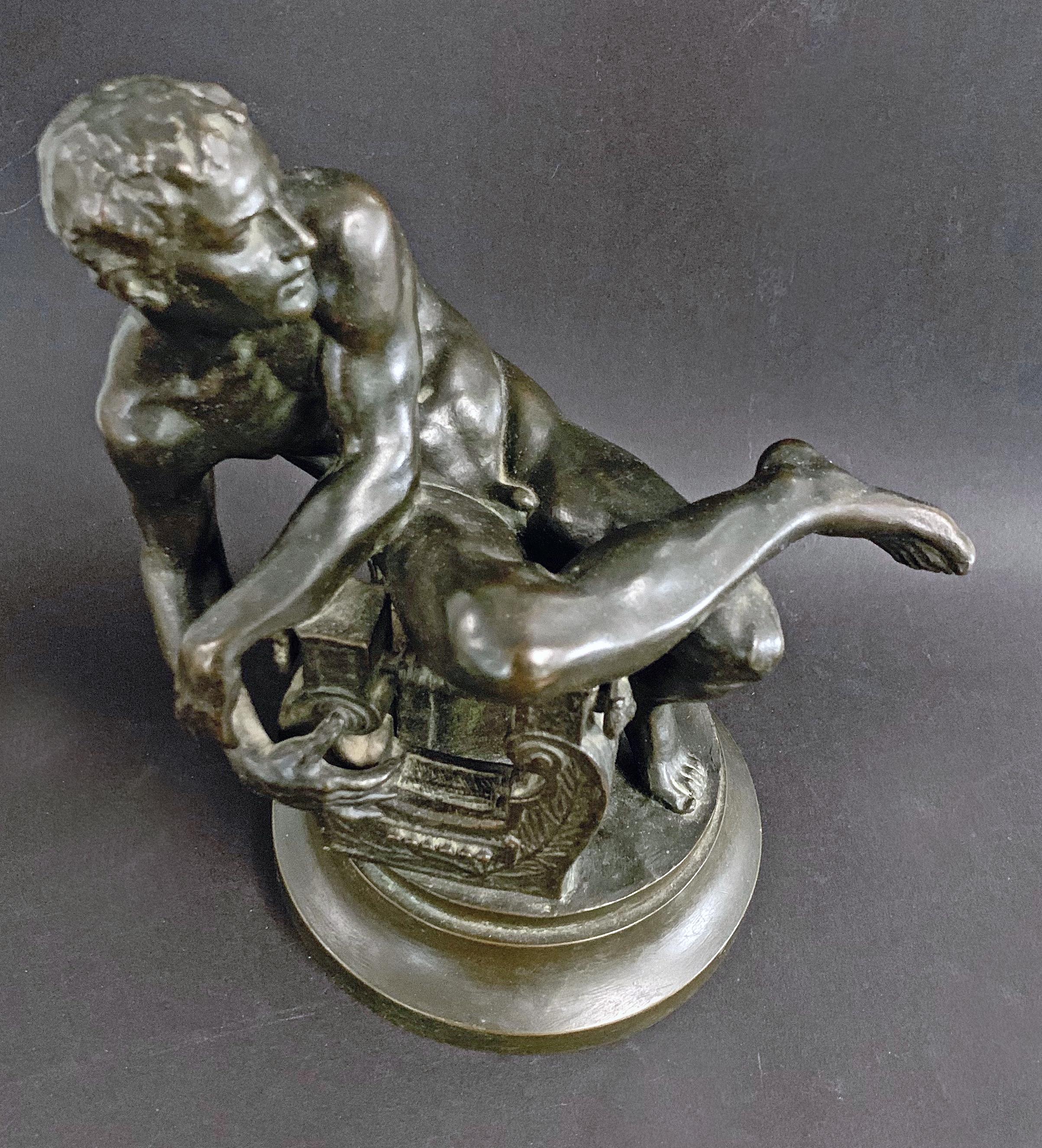 „Frauenlicher Akt mit Leier“, seltene Bronzeskulptur von Cummings, San Francisco Künstler (Art déco) im Angebot