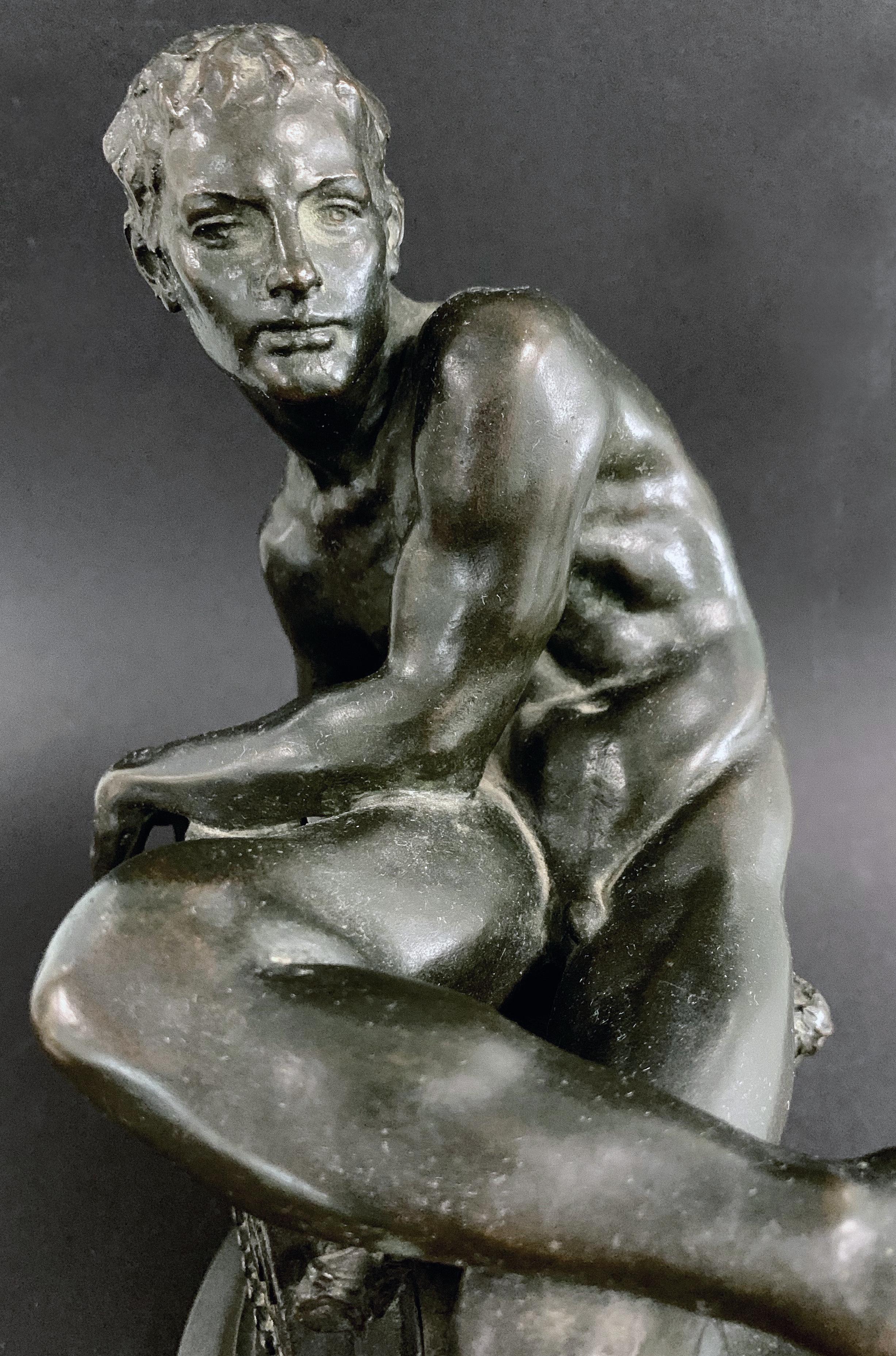 „Frauenlicher Akt mit Leier“, seltene Bronzeskulptur von Cummings, San Francisco Künstler im Angebot 1