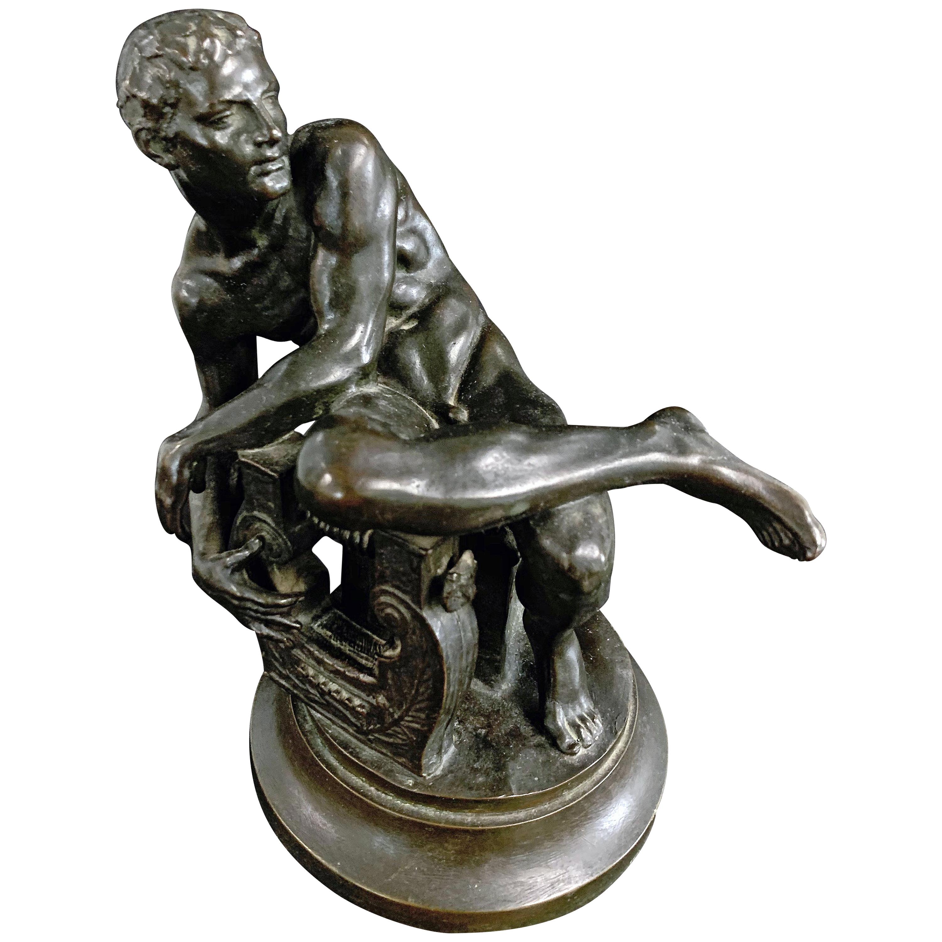 "Nude Male with Lyre," Rare Bronze Sculpture by Cummings, San Francisco Artist