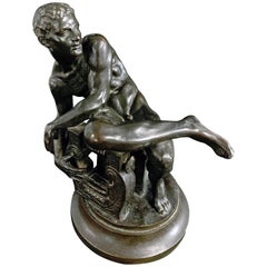 "Nude Male with Lyre, " Rare Bronze Sculpture by Cummings, San Francisco Artist