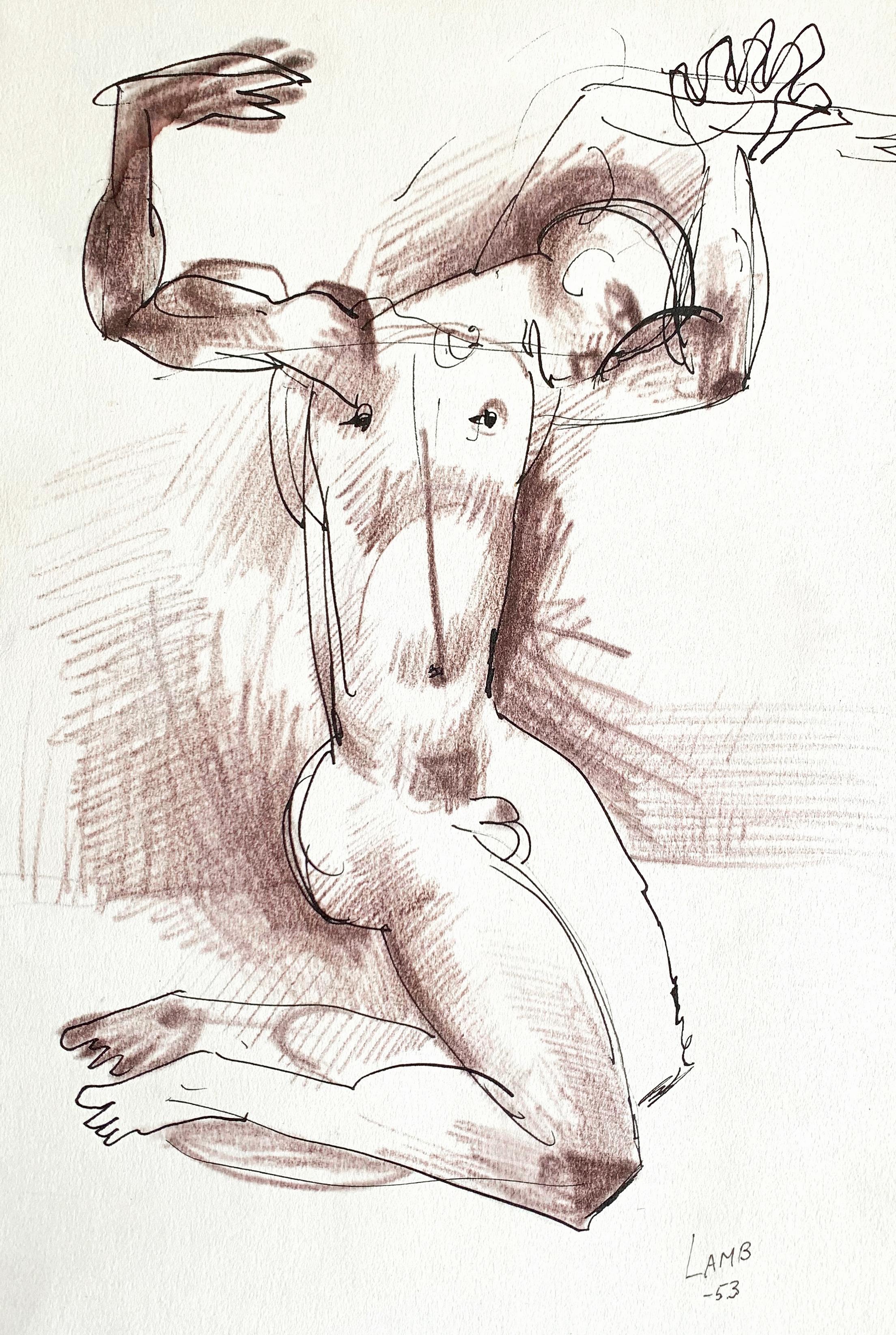 Stark and sensuous at the same time, this drawing was made by Robert Lamb in 1953, shortly after he graduated from the prestigious Rhode Island School of Design. Although primarily known for teaching sculpture at Cornell University and RISD, and for