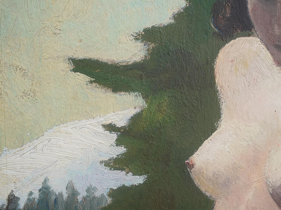 Early 20th Century Nude oil on cardboard painting, Max Goller, 1920
