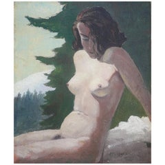 Nude oil on cardboard painting, Max Goller, 1920