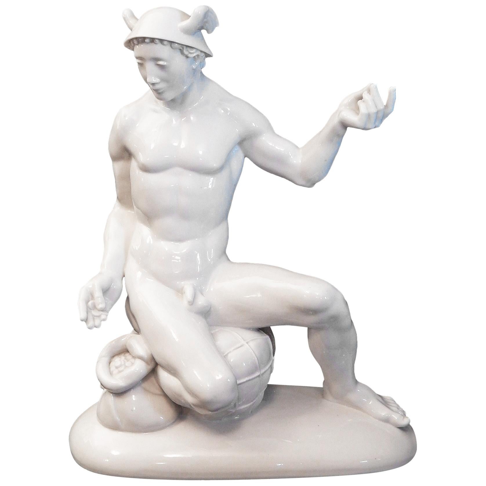 "Nude Mercury," Unique Porcelain Sculpture by Mauritius Pfeiffer for Volkstedt