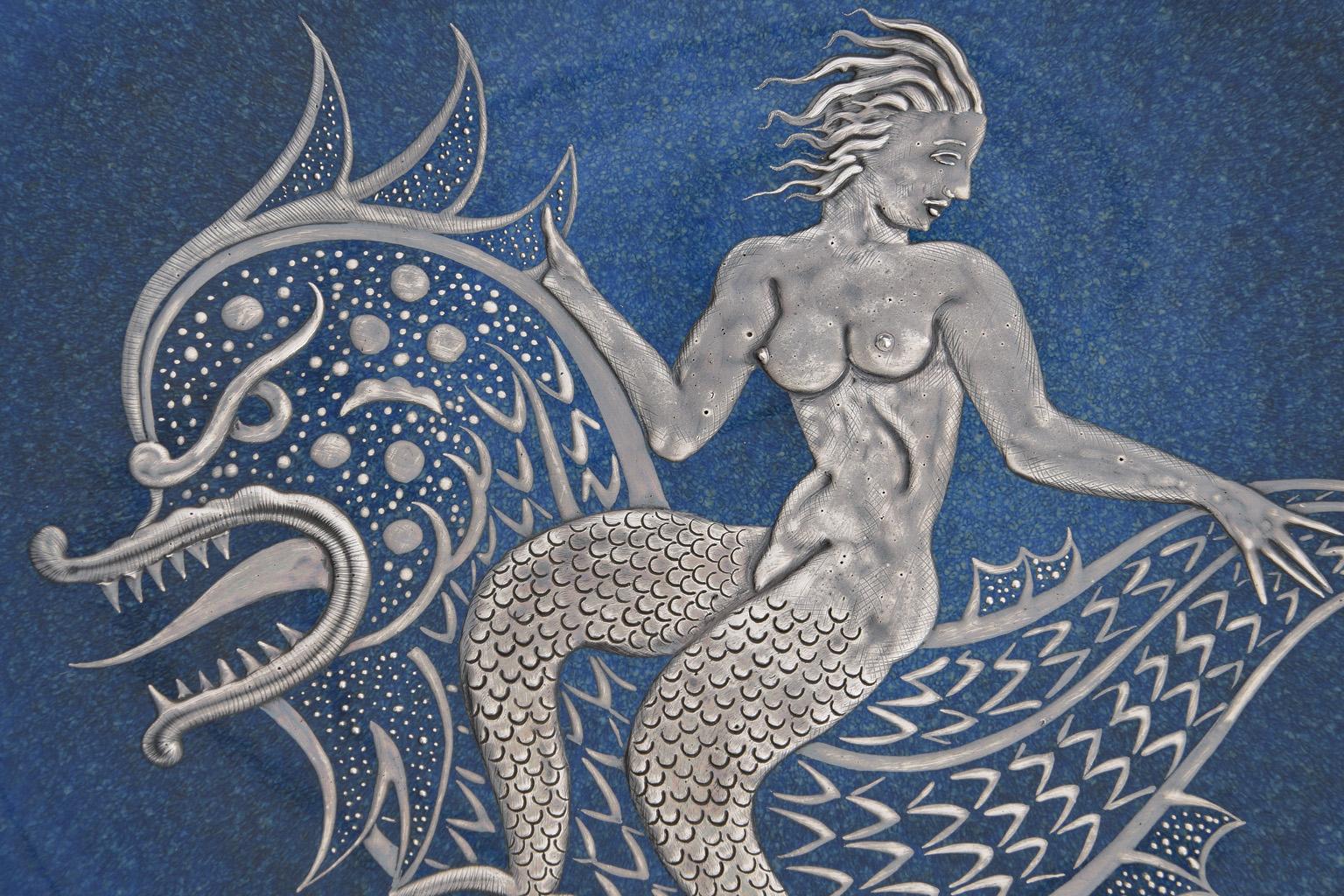 Art Deco Nude Mermaid on a Dolphin Gustavsberg Argenta Stoneware Plate by Heinz Erret For Sale