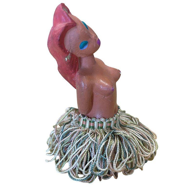 Mid-Century Modern Nude Mid-century Pin Up Hula Girl Art Pottery Bust w/ Yarn Skirt For Sale