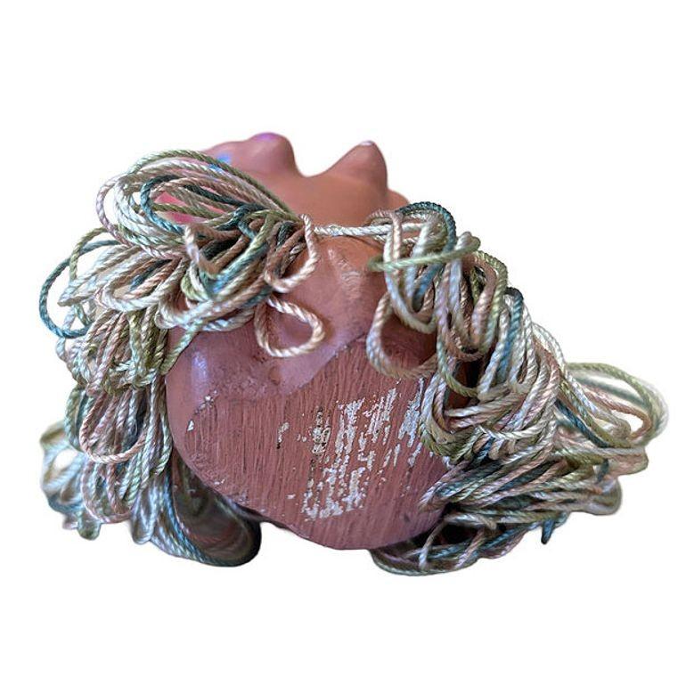 Nude Mid-century Pin Up Hula Girl Art Pottery Bust w/ Yarn Skirt For Sale 1