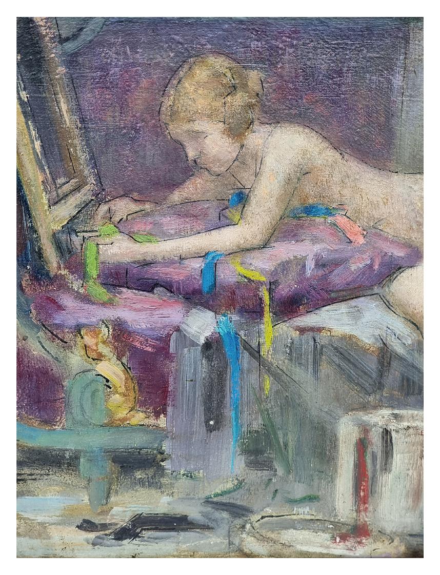 20th Century “Nude Of A Woman On A Sofa”, Oil Painting On Cardboard By Georges Sauveur Maury For Sale