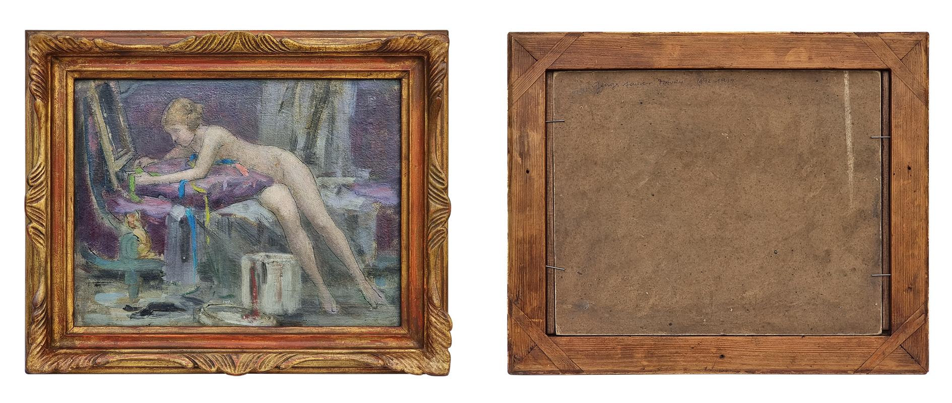 “Nude Of A Woman On A Sofa”, Oil Painting On Cardboard By Georges Sauveur Maury For Sale 2