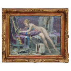 "Desnudo de mujer en un sofá", pintura al óleo sobre cartón de George Sauveur Maury