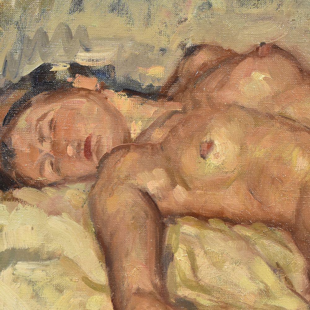 Français Peinture à l'huile de nu, peinture à l'huile de femme nue, Art Déco, Fernand Majorel