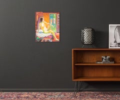 Nude Painting Acrylic on Hardboard Expressionist Style Bright Colors Framed