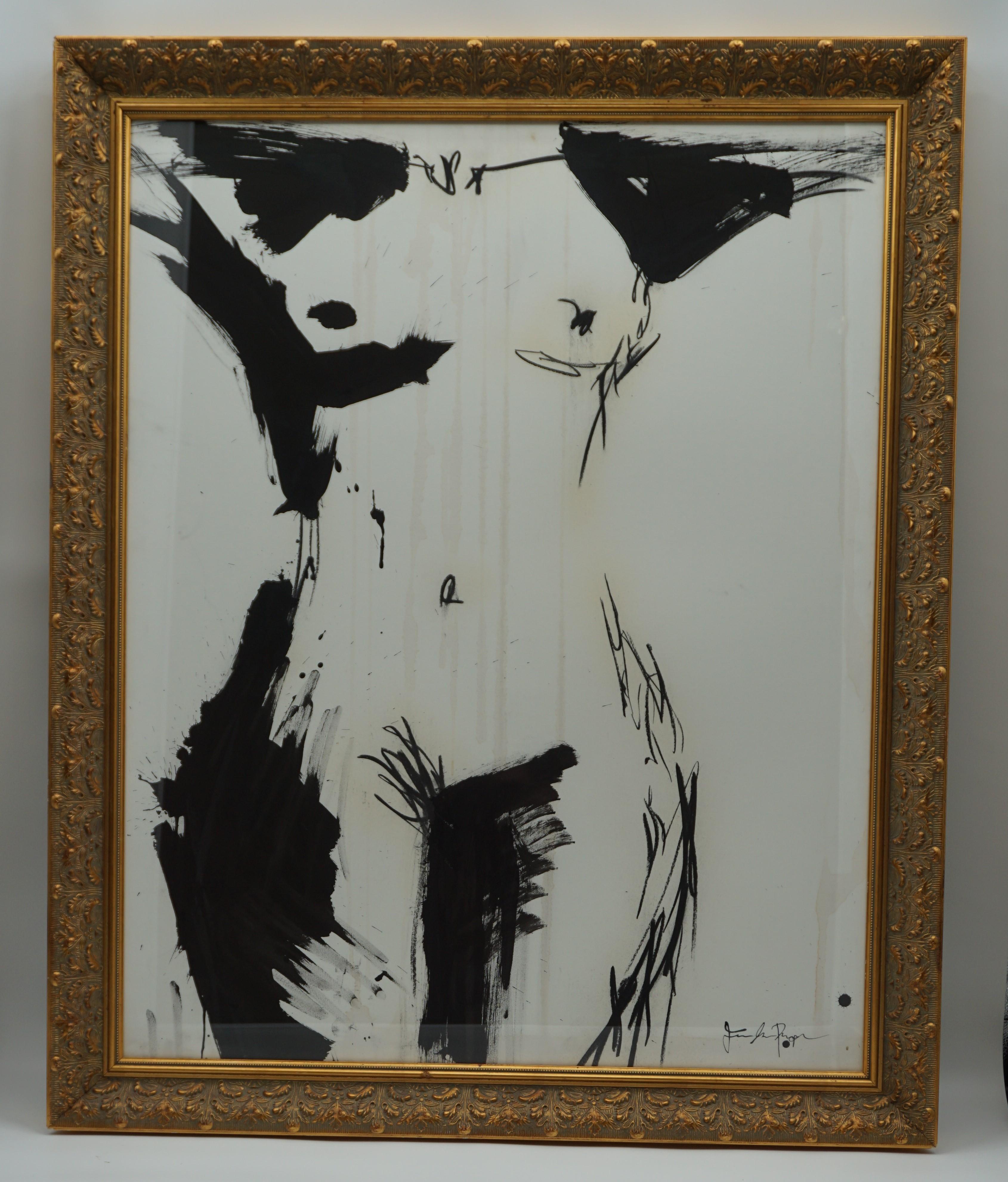 Nude Painting by Jenna Snyder-Phillips, 2012, with Gold Frame, Sumi Ink on Paper 9