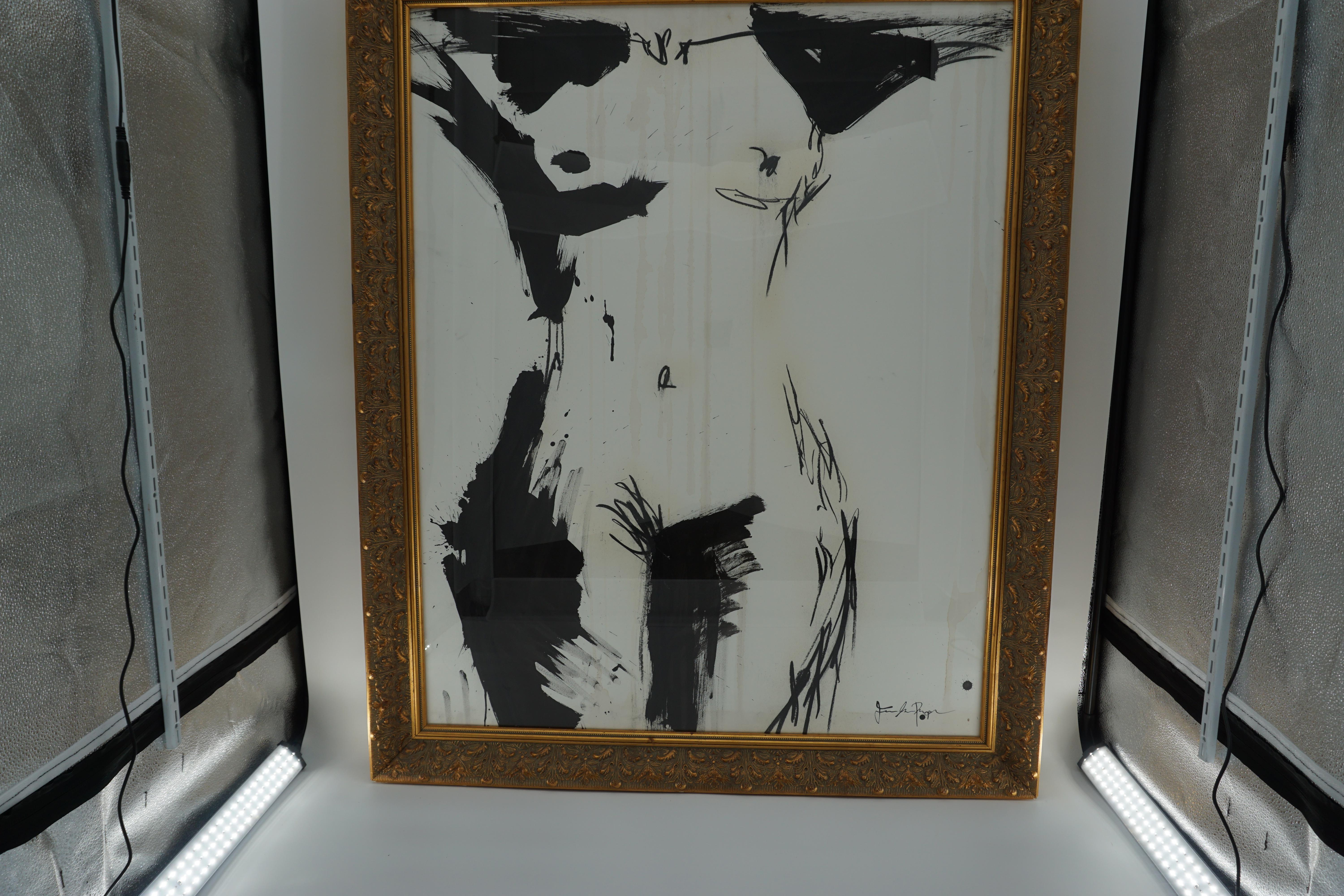 Modern Nude Painting by Jenna Snyder-Phillips, 2012, with Gold Frame, Sumi Ink on Paper
