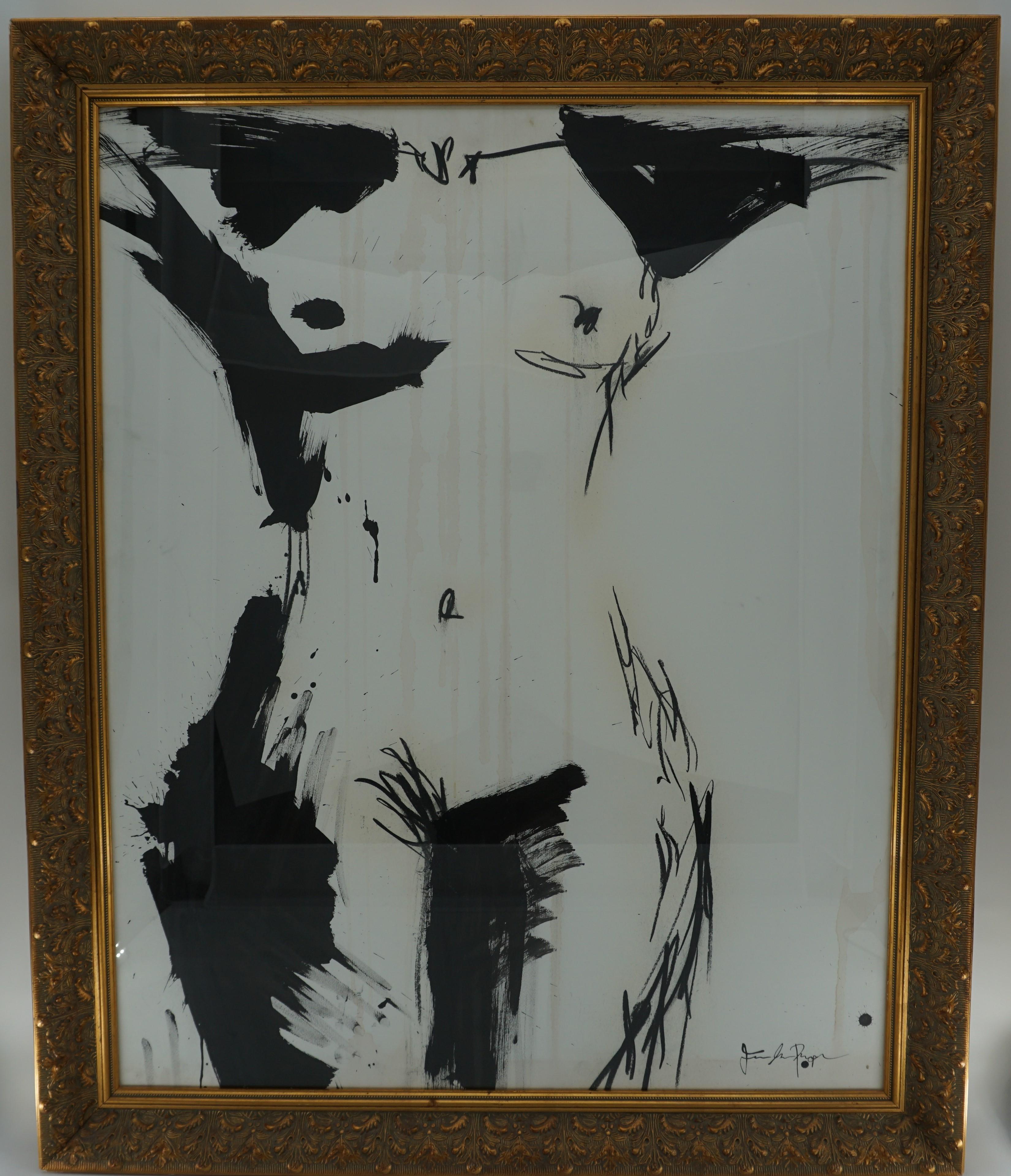 American Nude Painting by Jenna Snyder-Phillips, 2012, with Gold Frame, Sumi Ink on Paper