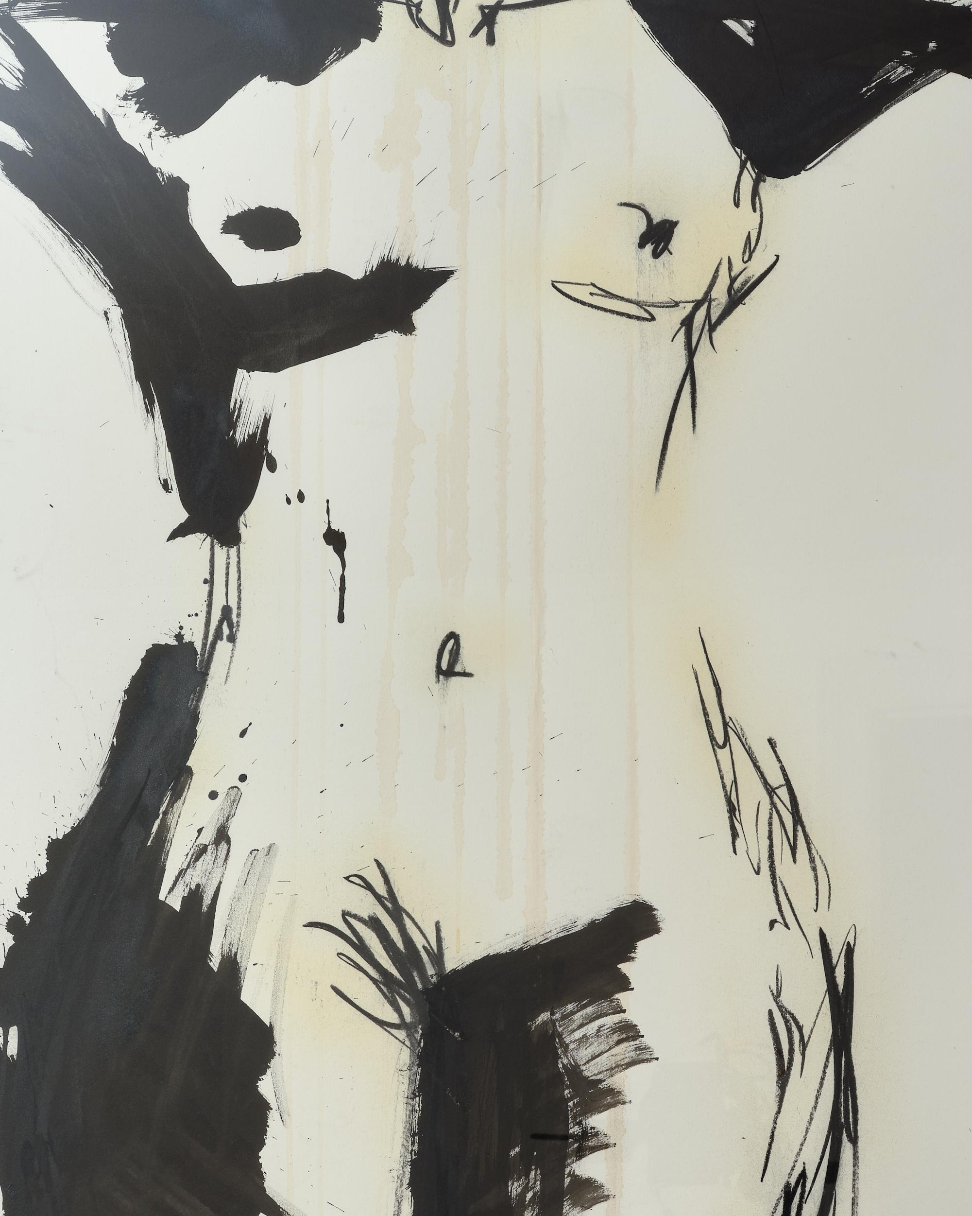 Modern Nude Painting by Jenna Snyder-Phillips, with Gold Frame, 2012, Sumi Ink on Paper For Sale