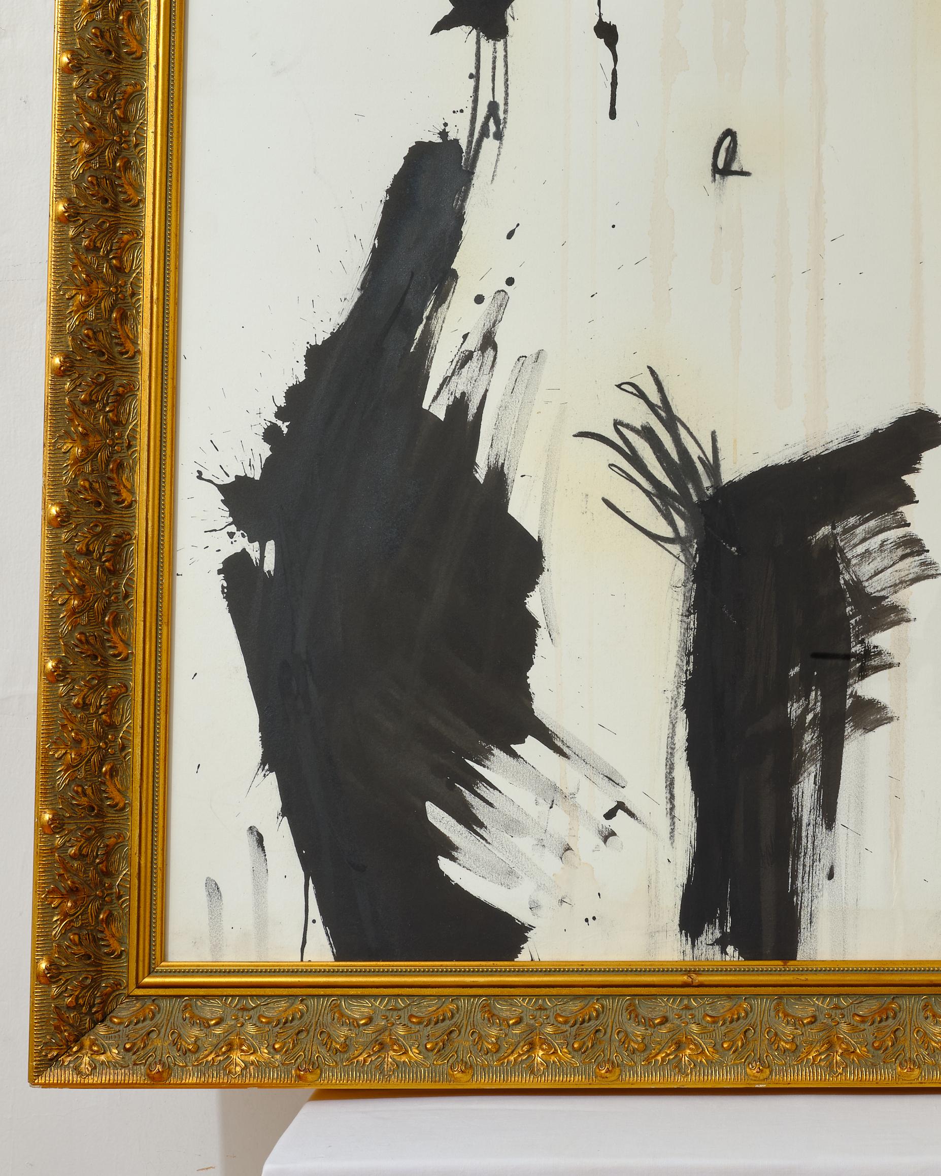 Contemporary Nude Painting by Jenna Snyder-Phillips, with Gold Frame, 2012, Sumi Ink on Paper For Sale