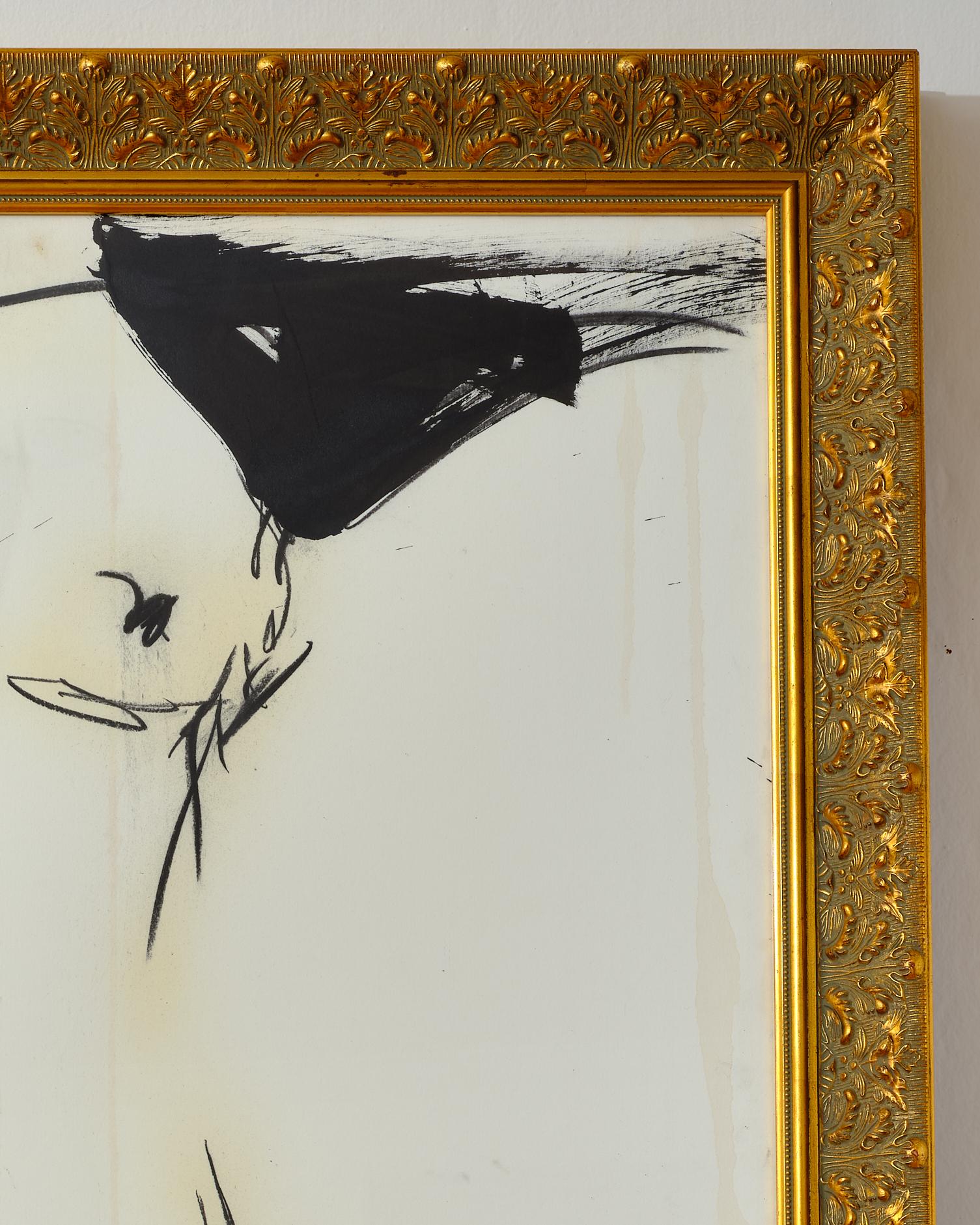 Hand-Painted Nude Painting by Jenna Snyder-Phillips, with Gold Frame, Sumi Ink on Paper, 2012 For Sale