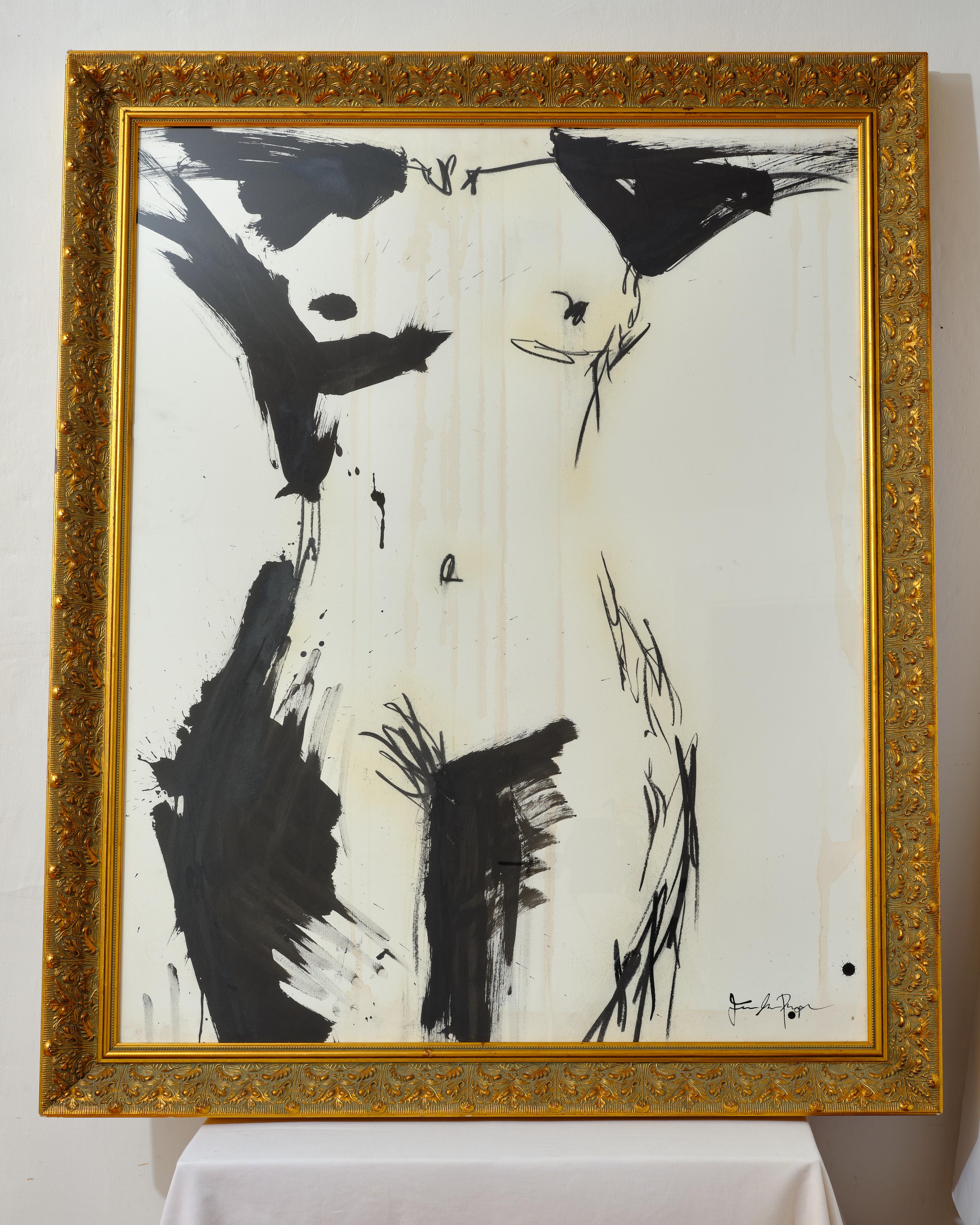Nude Painting by Jenna Snyder-Phillips, with Gold Frame, Sumi Ink on Paper, 2012 In Good Condition For Sale In New York, NY