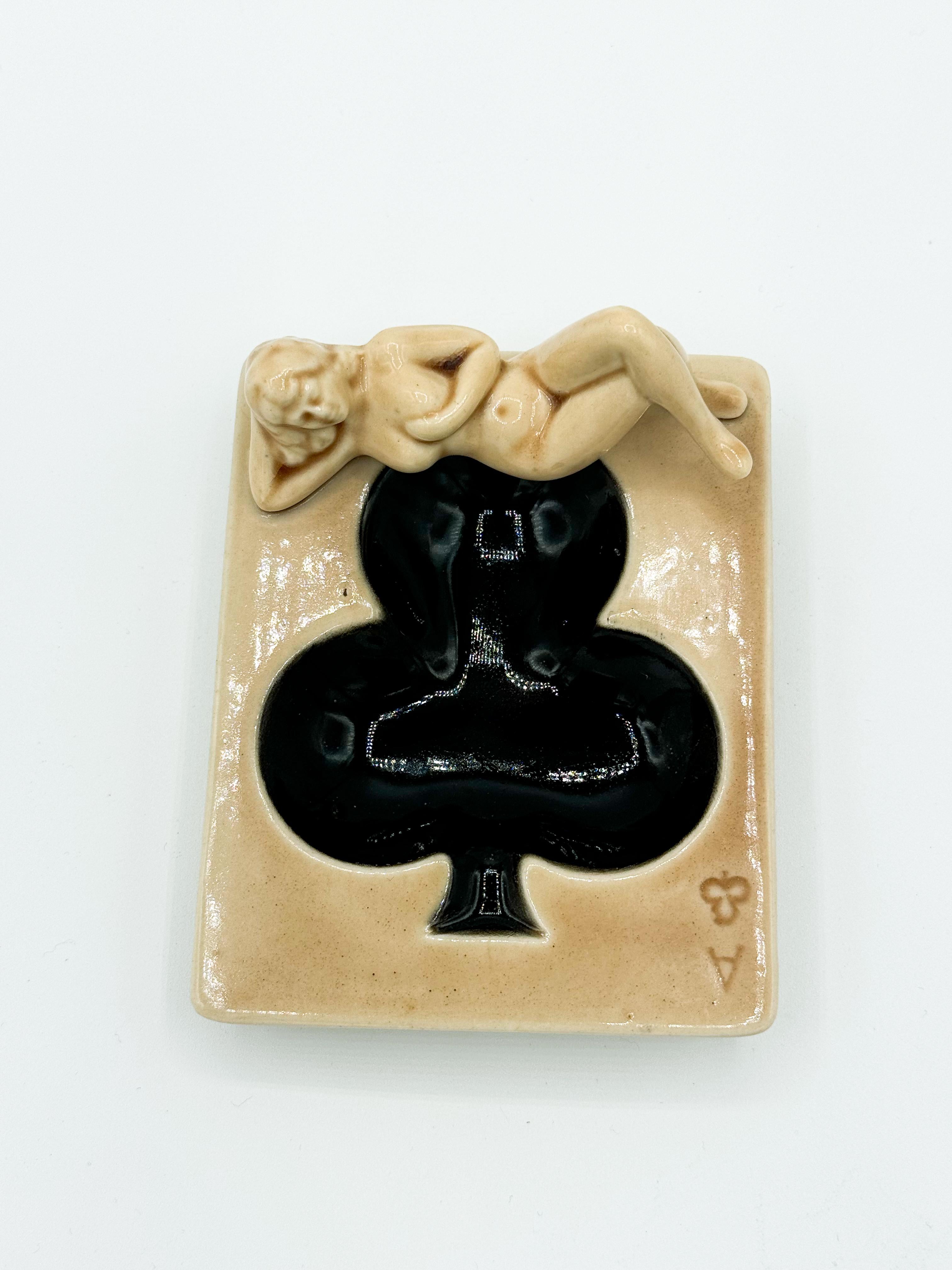 Japanese Nude Pin up Ceramic Deck Aces Card Ashtray Club Ashtray by Stafford Japan