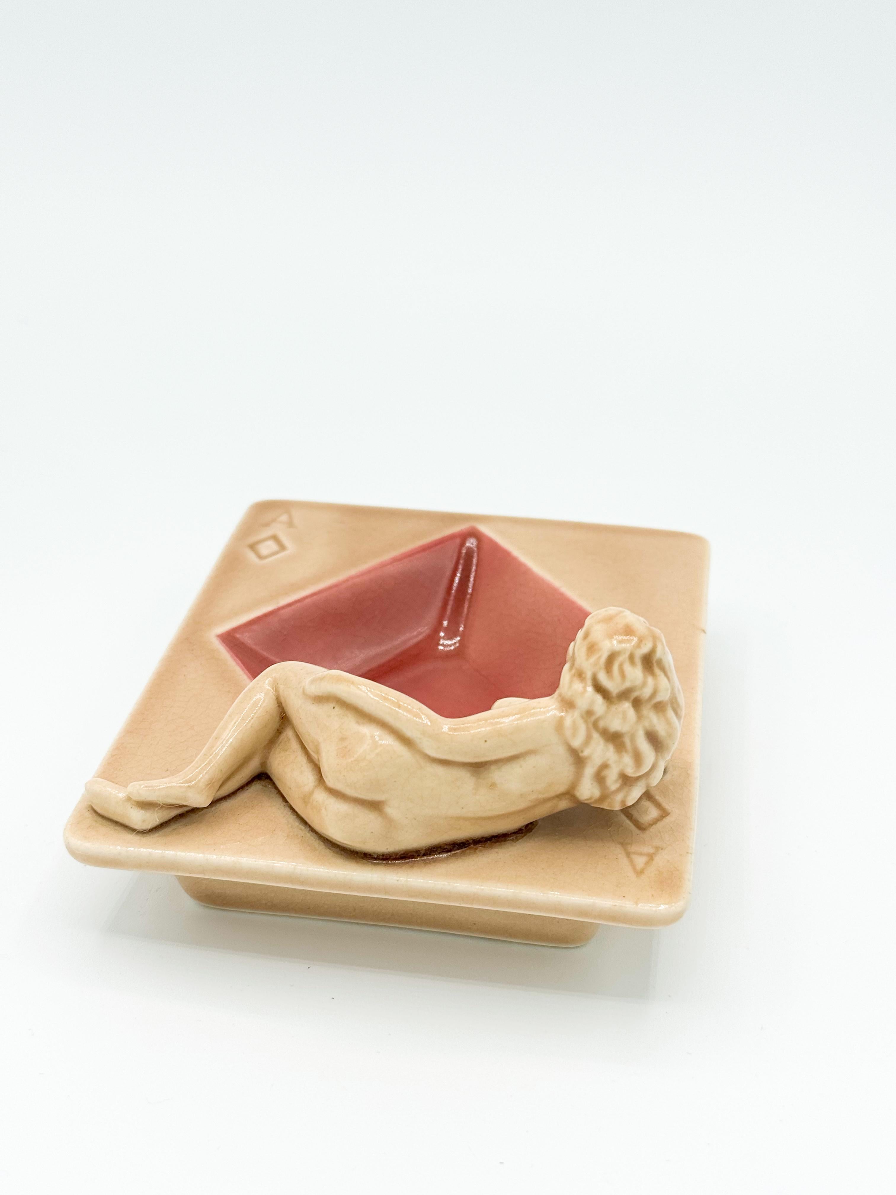 Mid-20th Century Nude Pin up Ceramic Deck Aces Card Ashtray Diamond Ashtray by Stafford Japan