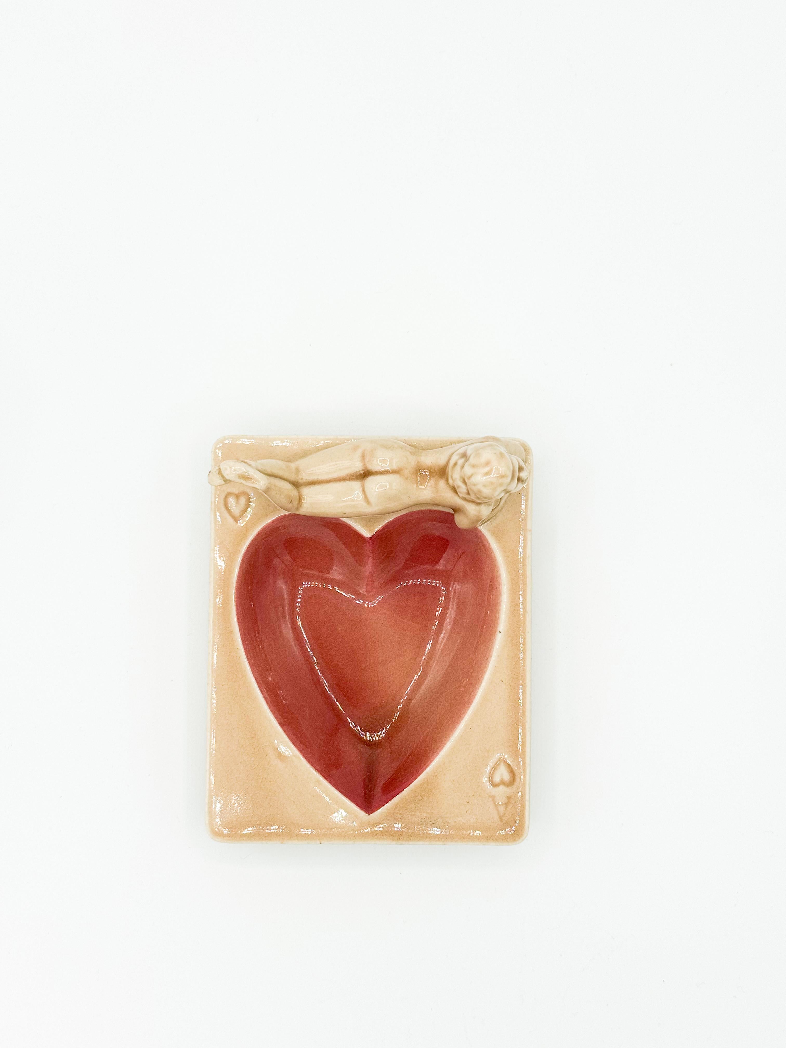 Mid-Century Modern Nude Pin up Ceramic Deck Aces Card Ashtray Heart Ashtray by Stafford Japan