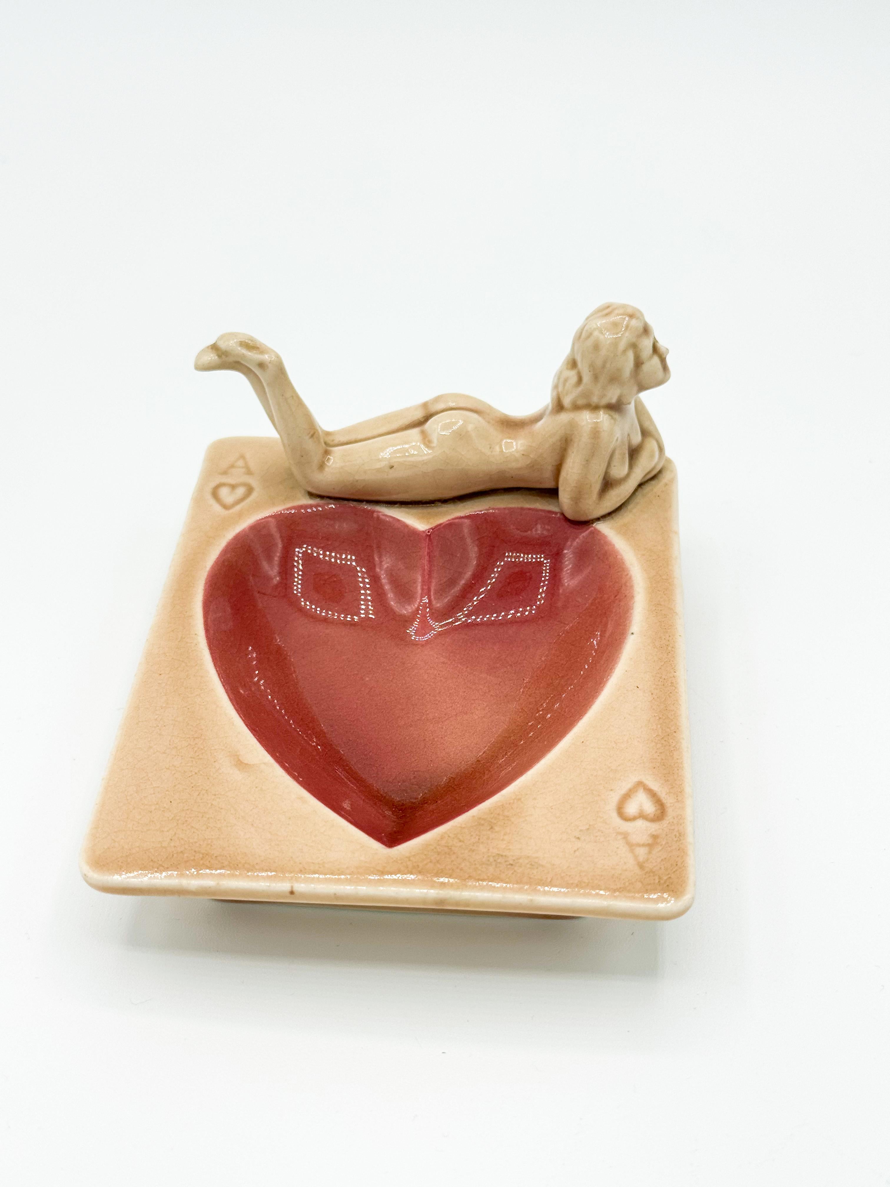 Japanese Nude Pin up Ceramic Deck Aces Card Ashtray Heart Ashtray by Stafford Japan