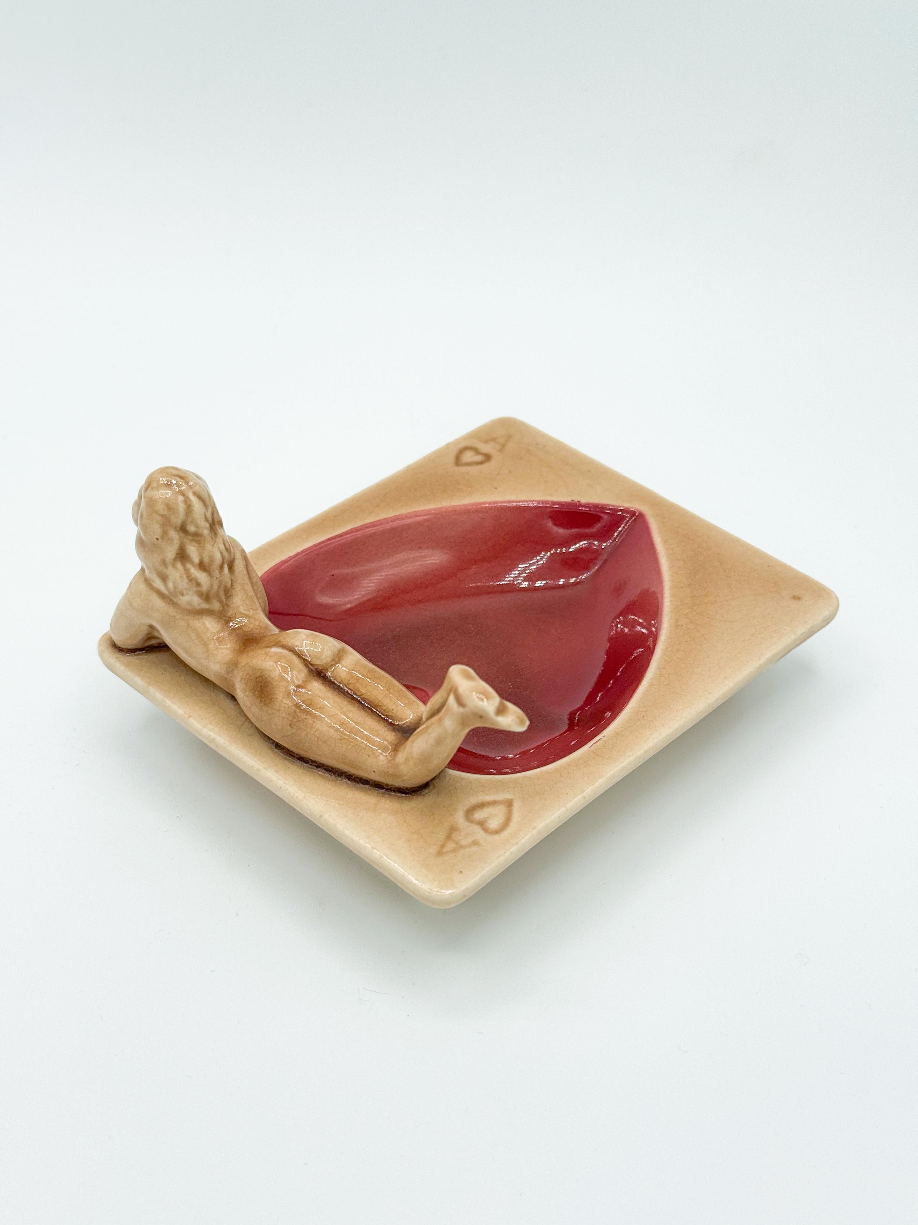 Japanese Nude Pin up Ceramic Deck Aces Card Ashtray Heart Ashtray by Stafford Japan