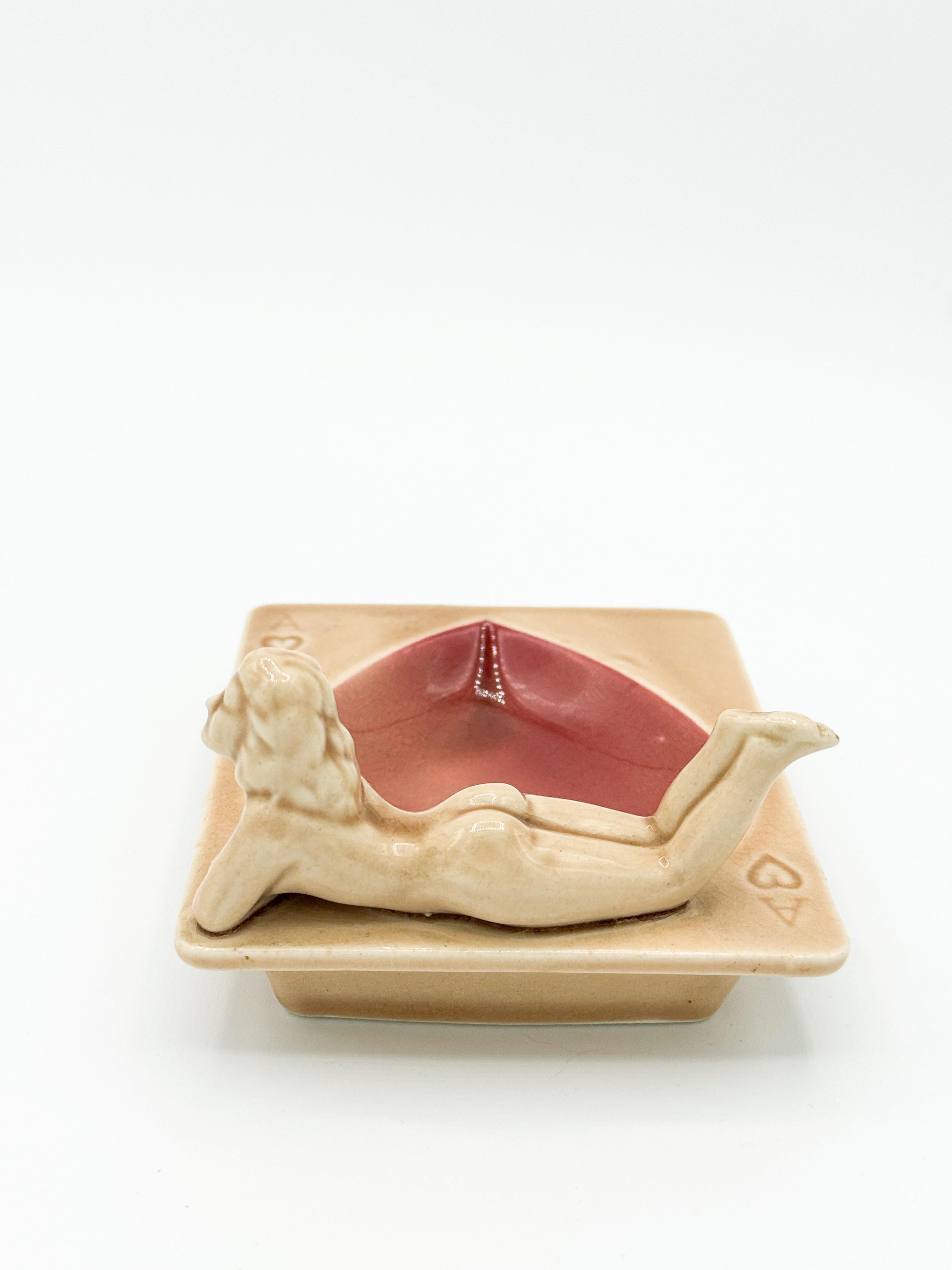 20th Century Nude Pin up Ceramic Deck Aces Card Ashtray Heart Ashtray by Stafford Japan