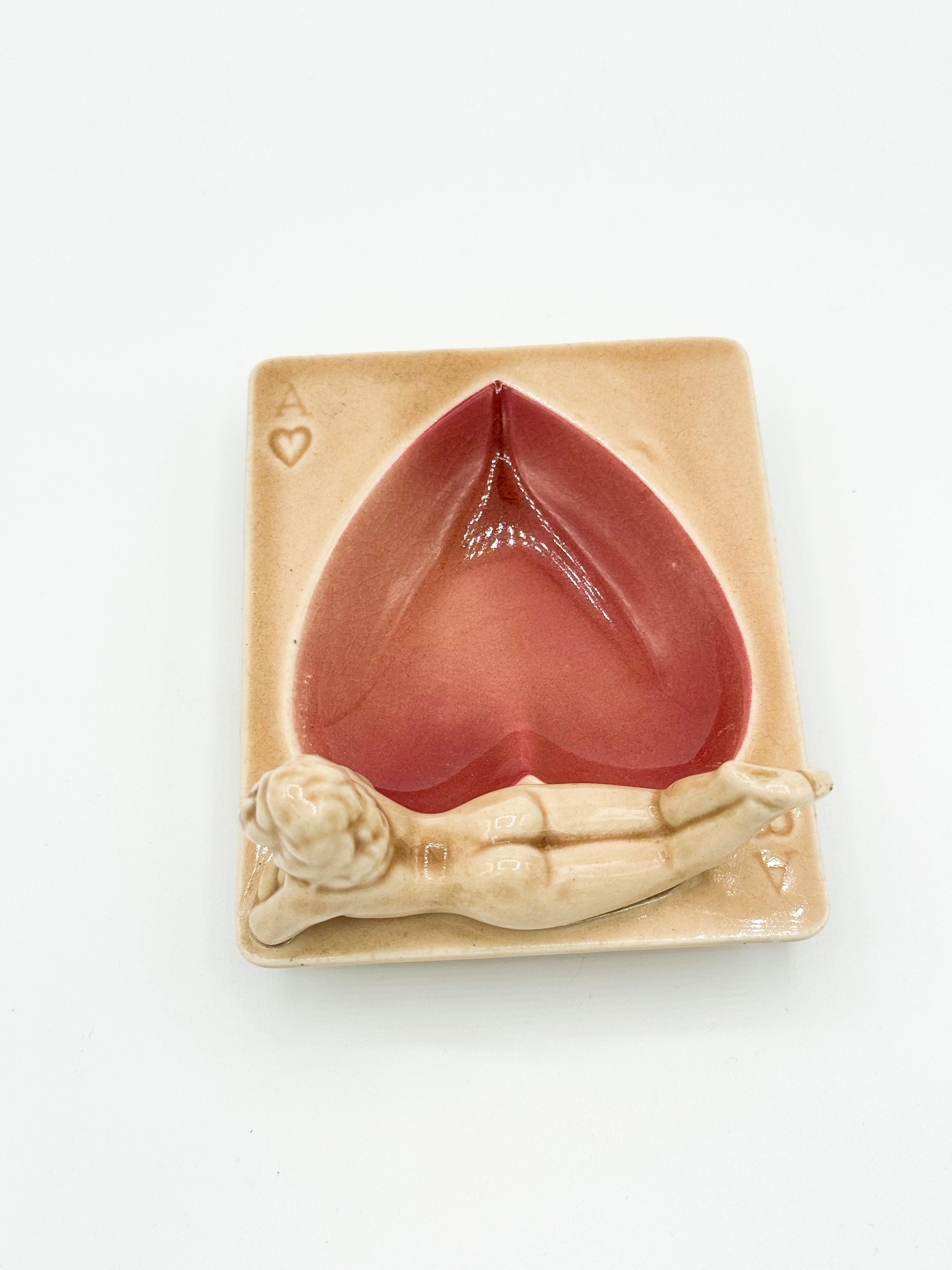 Nude Pin up Ceramic Deck Aces Card Ashtray Heart Ashtray by Stafford Japan 1