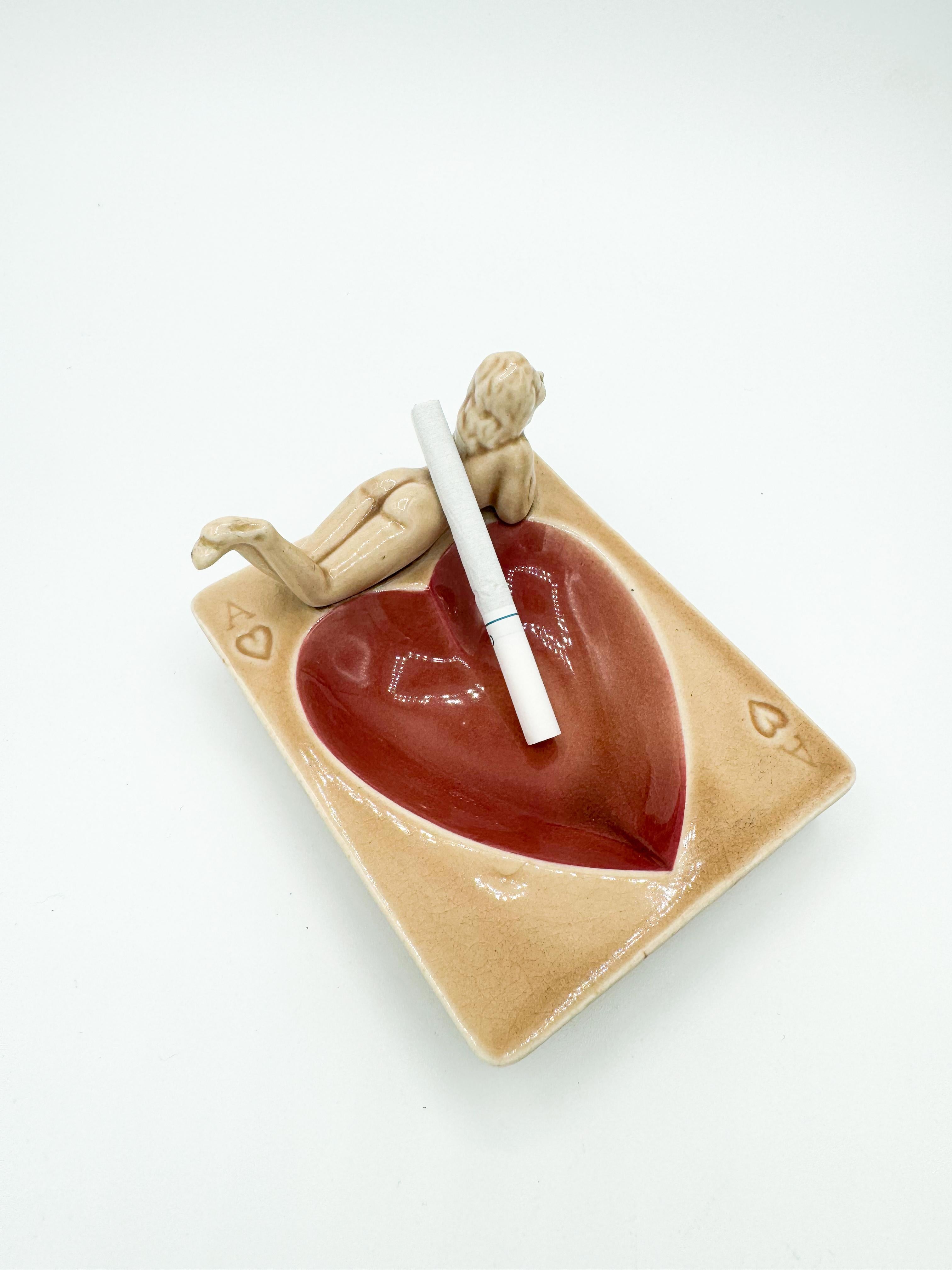 Nude Pin up Ceramic Deck Aces Card Ashtray Heart Ashtray by Stafford Japan 2