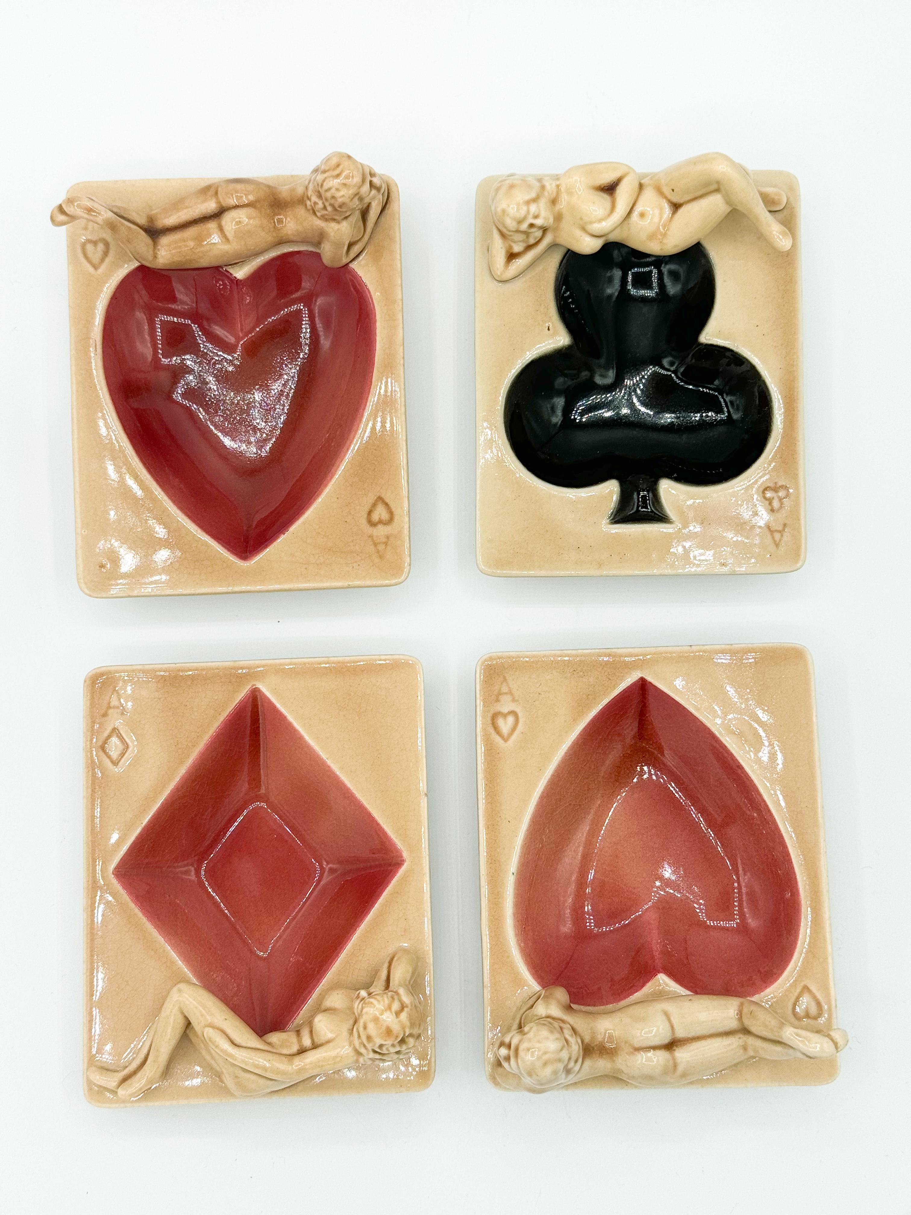 Nude Pin up Ceramic Deck Aces Card Ashtray Heart Ashtray by Stafford Japan 2