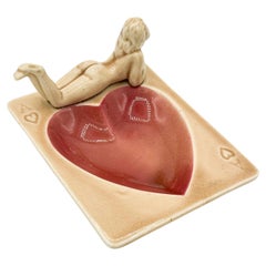 Nude Pin up Ceramic Deck Aces Card Ashtray Heart Ashtray by Stafford Japan