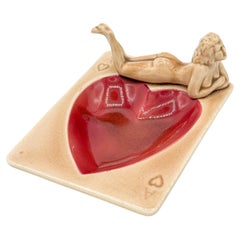 Nude Pin up Ceramic Deck Aces Card Ashtray Heart Ashtray by Stafford Japan